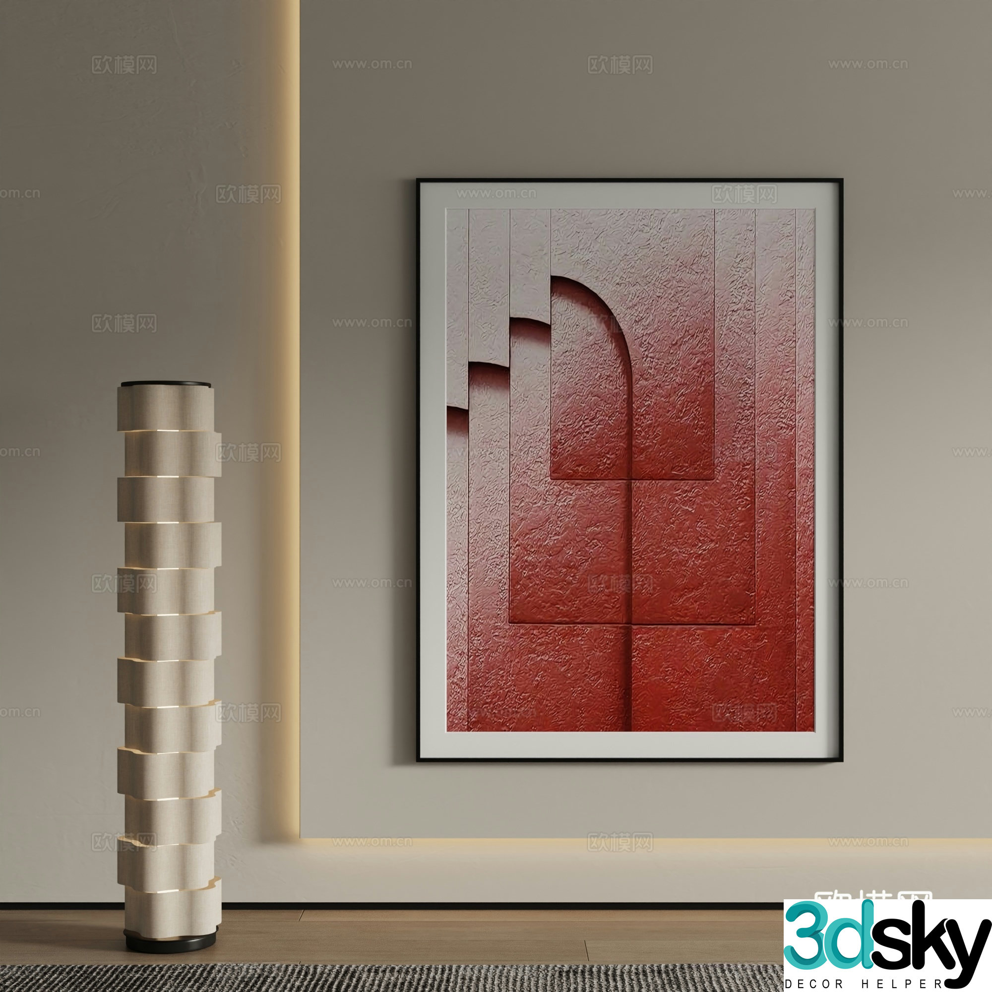 Modern decorative painting Red abstract painting 3d model