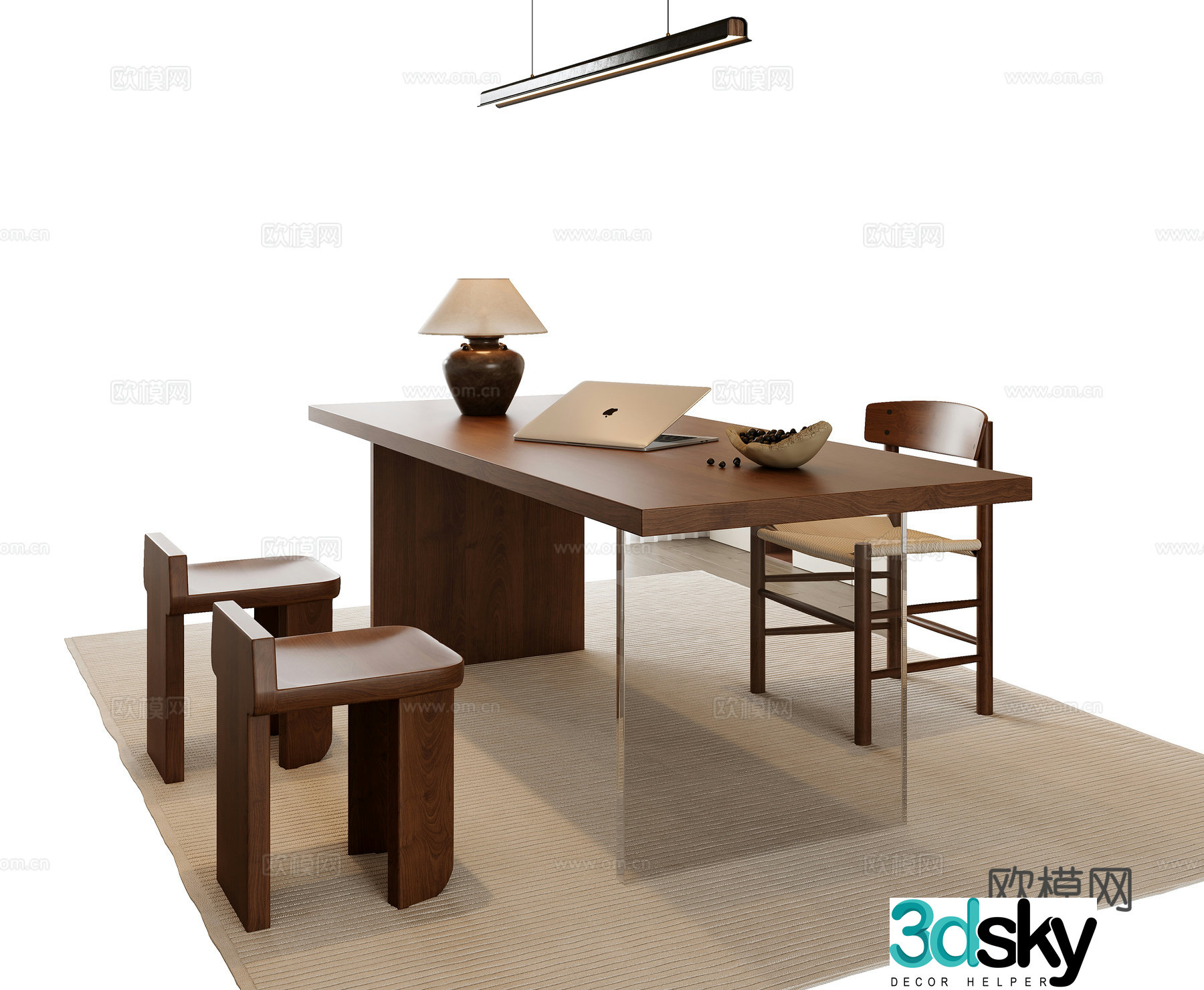 Middle-aged style desk and chair 3D model