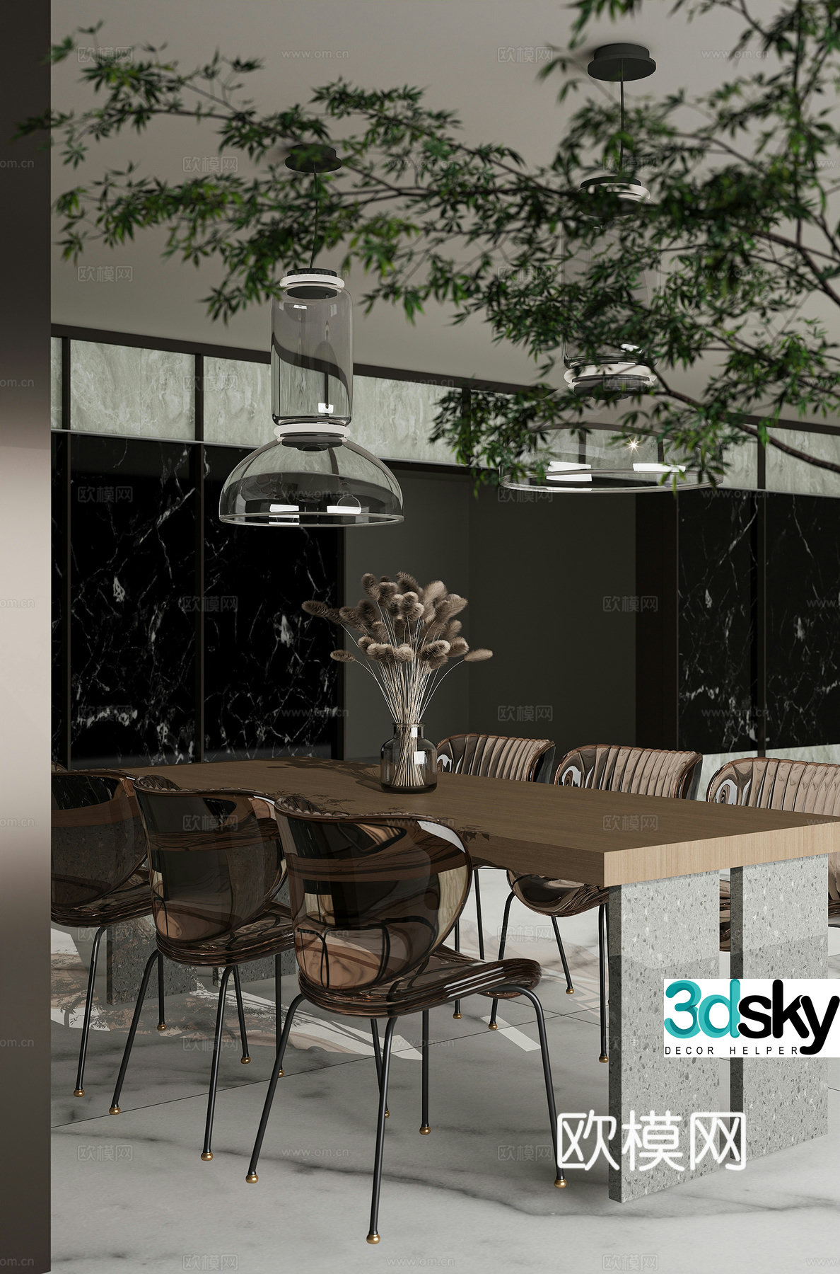 Modern dining table and chair 3d model
