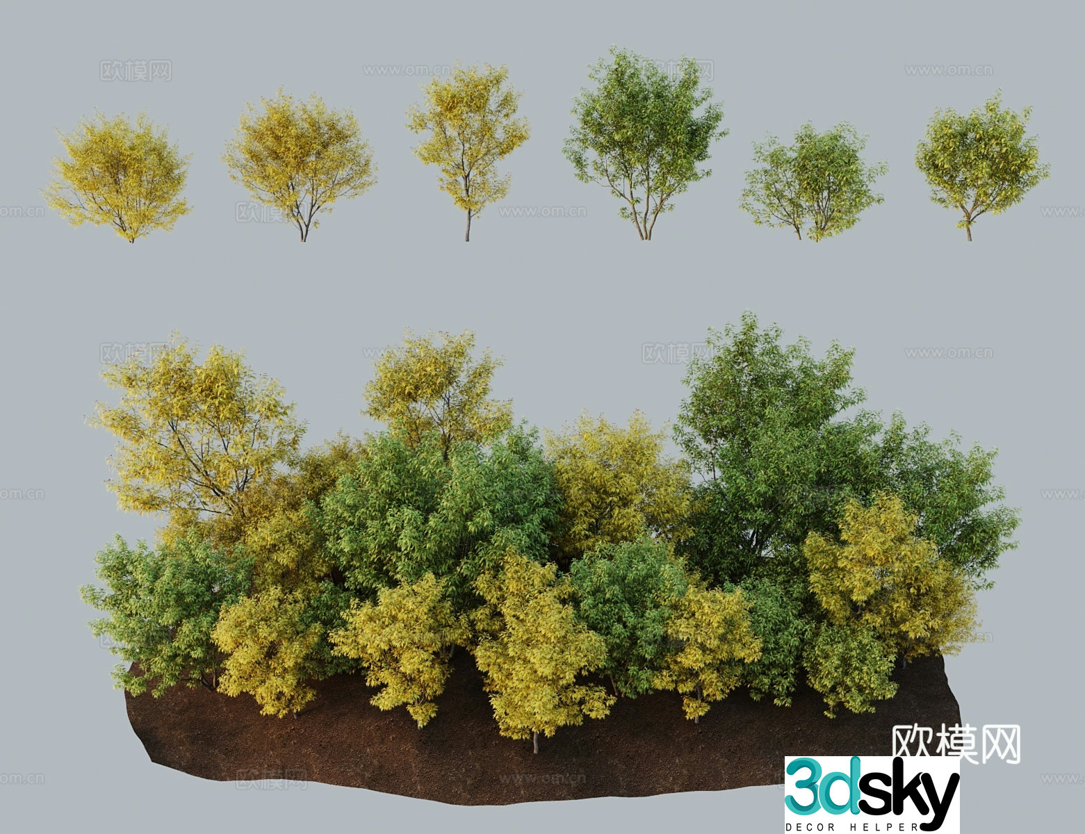 Modern tree landscape tree golden leaf elderberry wood capsule skewer live seven-leaf yellow thorn 3D model