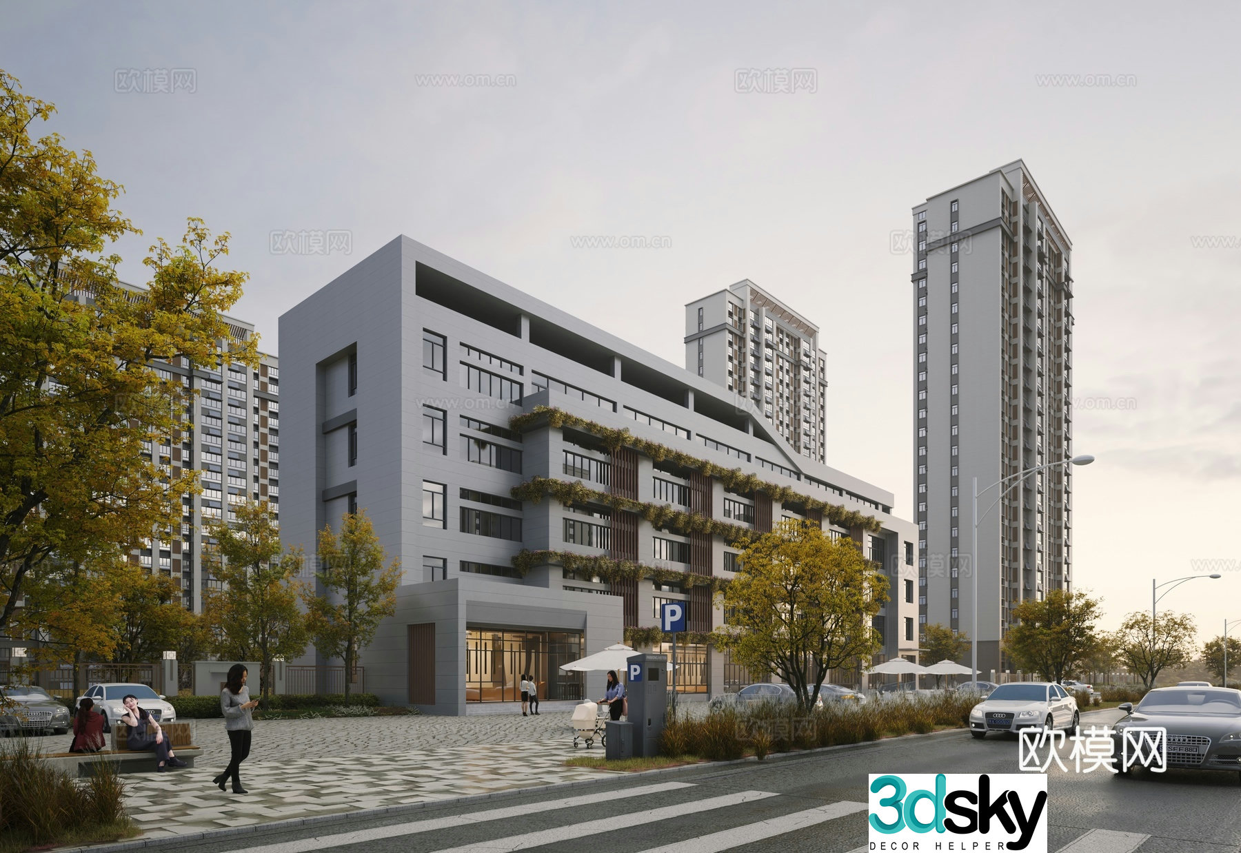 3D model of the office building of the residential building along the street