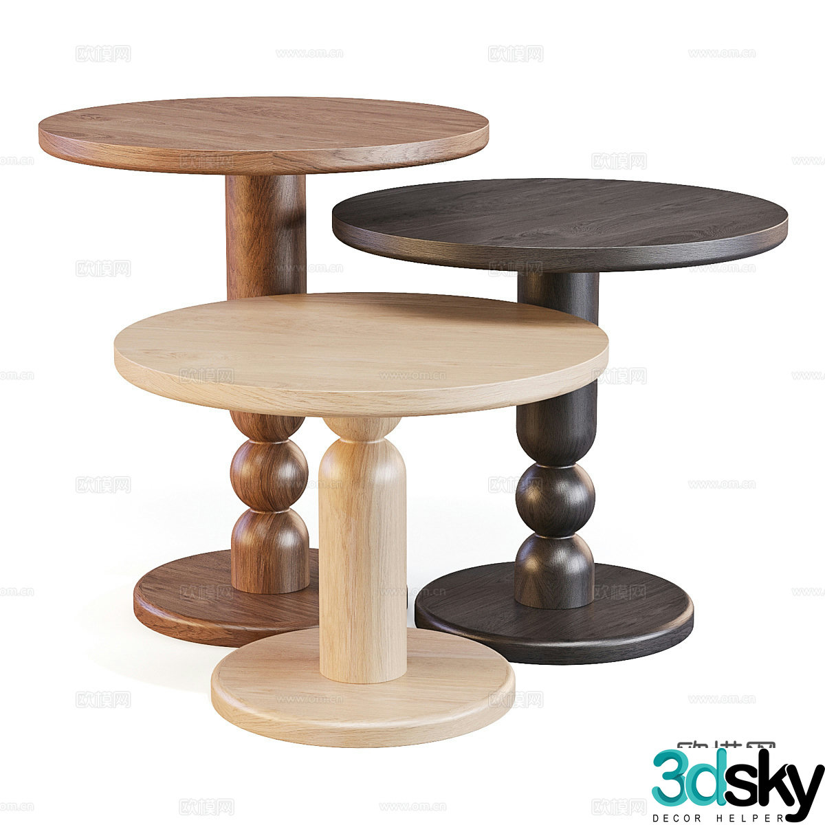 Middle-aged round table side table 3D model