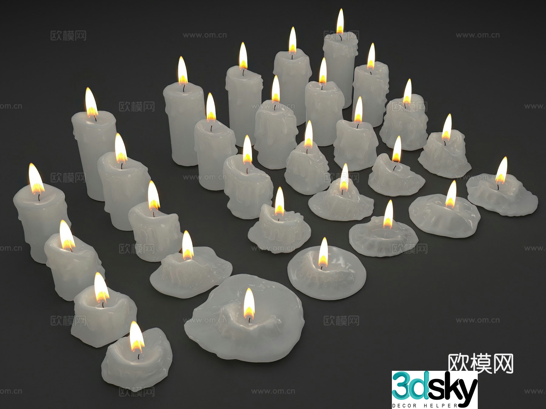 Candle Candlelight White Candle Melt Candle Burning Candle 3d Model
