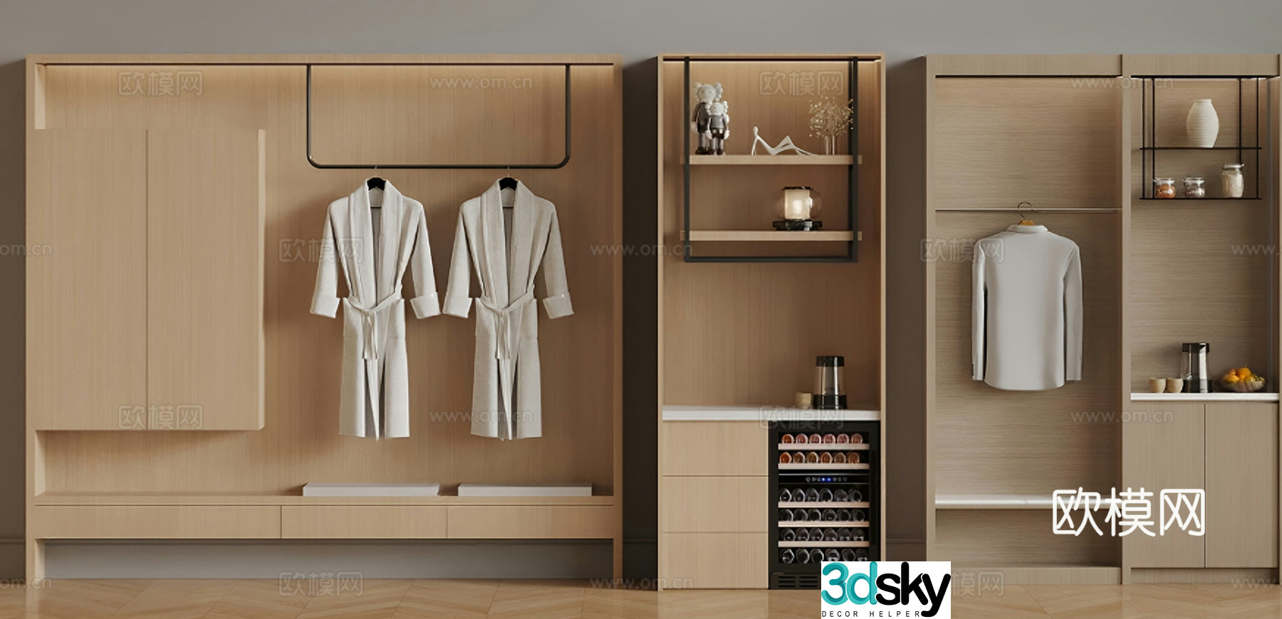 Modern doorless wardrobe Hotel small water bar 3D model