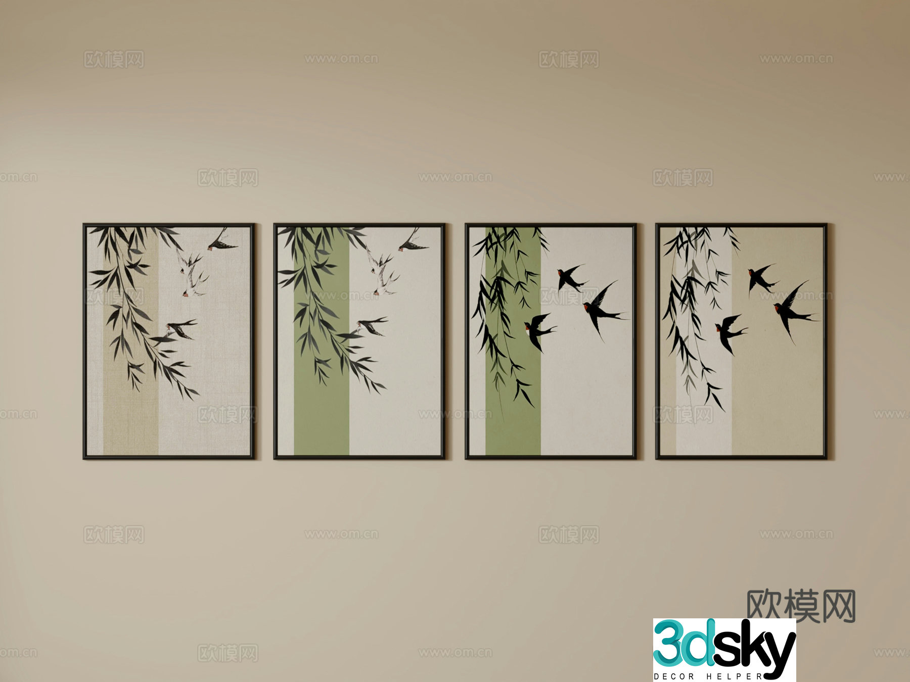 New Chinese style hanging paintings bamboo hanging paintings 3D model