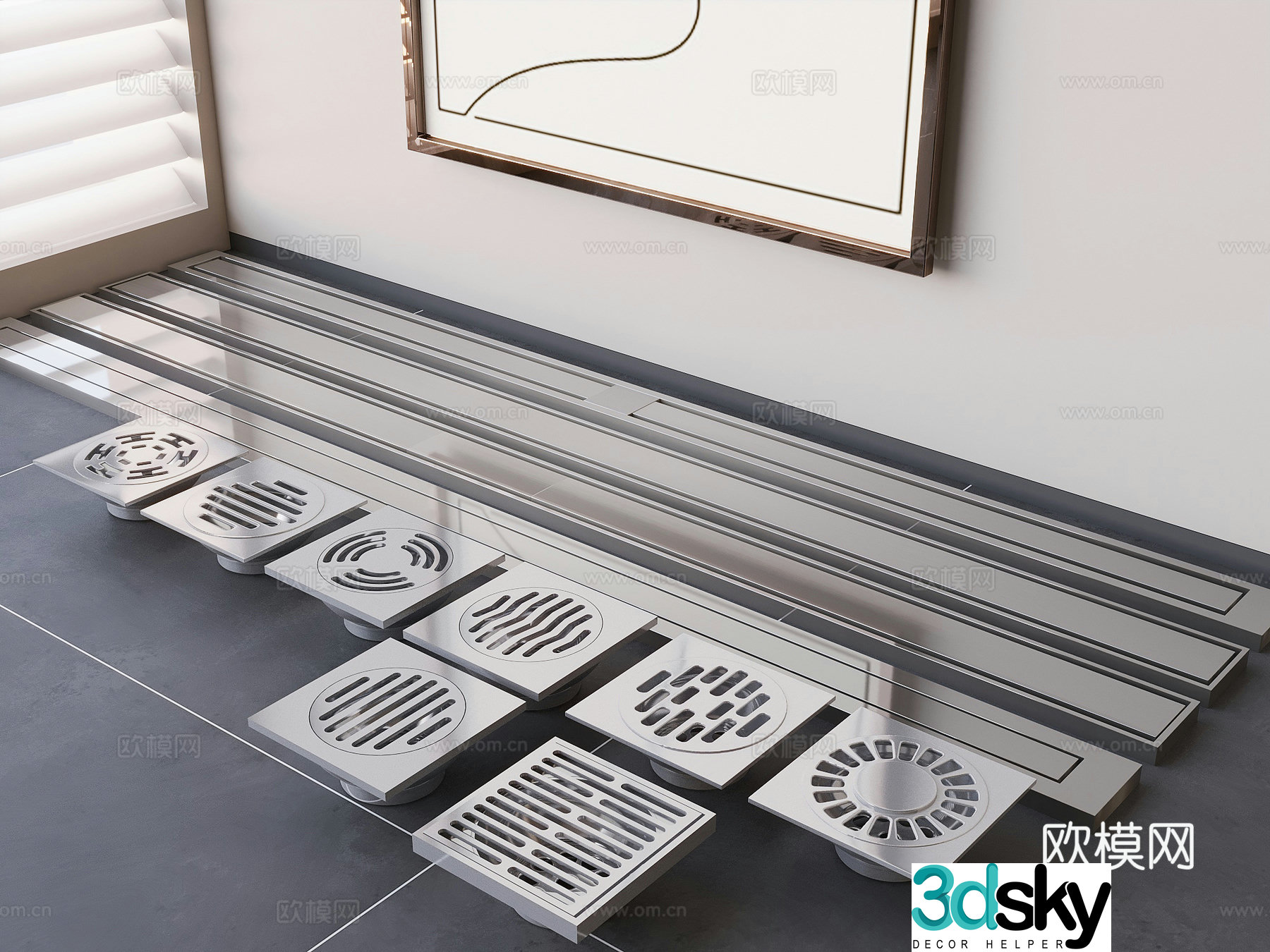 Modern stainless steel floor drain drainage hole odorproof floor drain 3D model