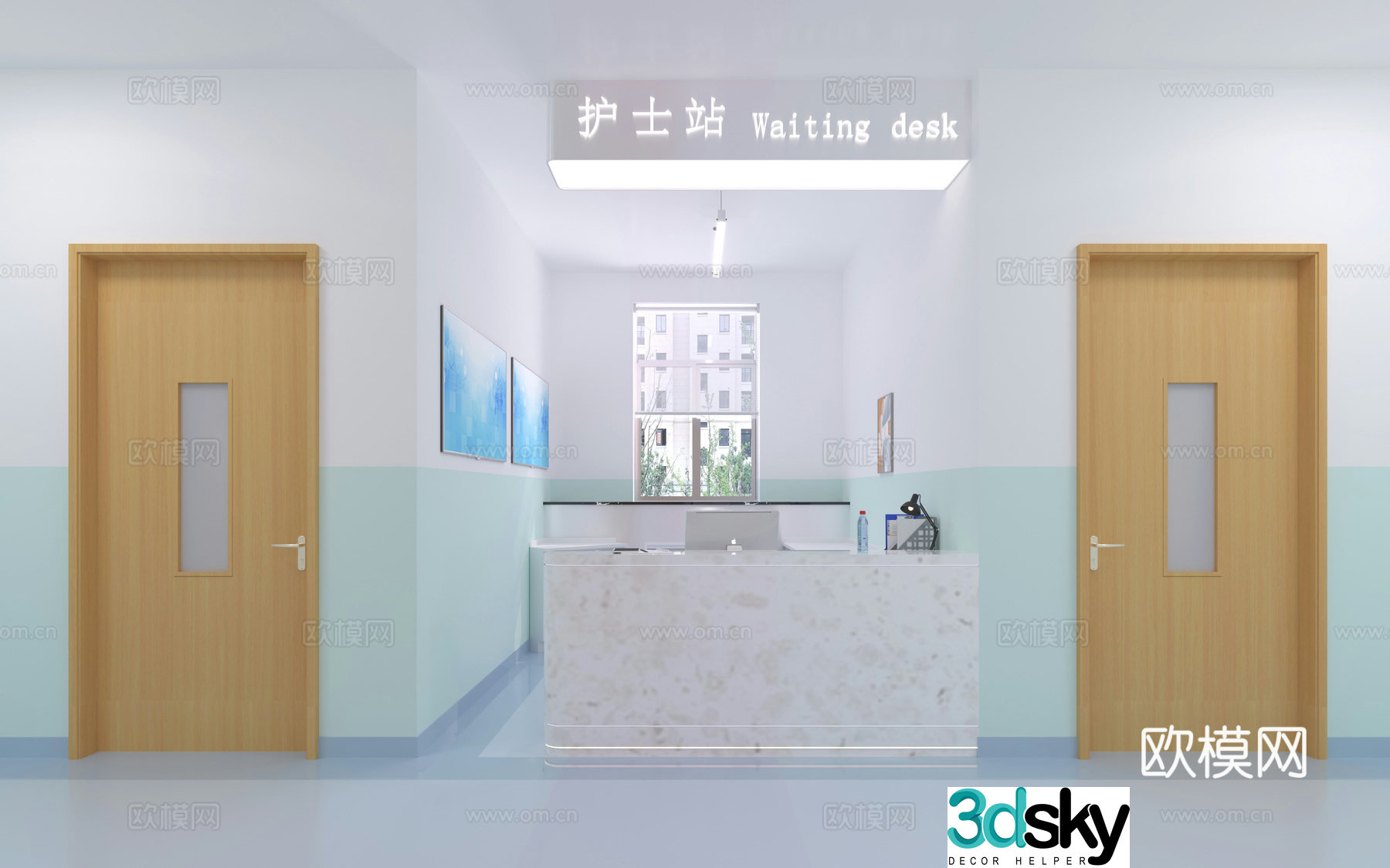 Modern hospital nurse station 3d model