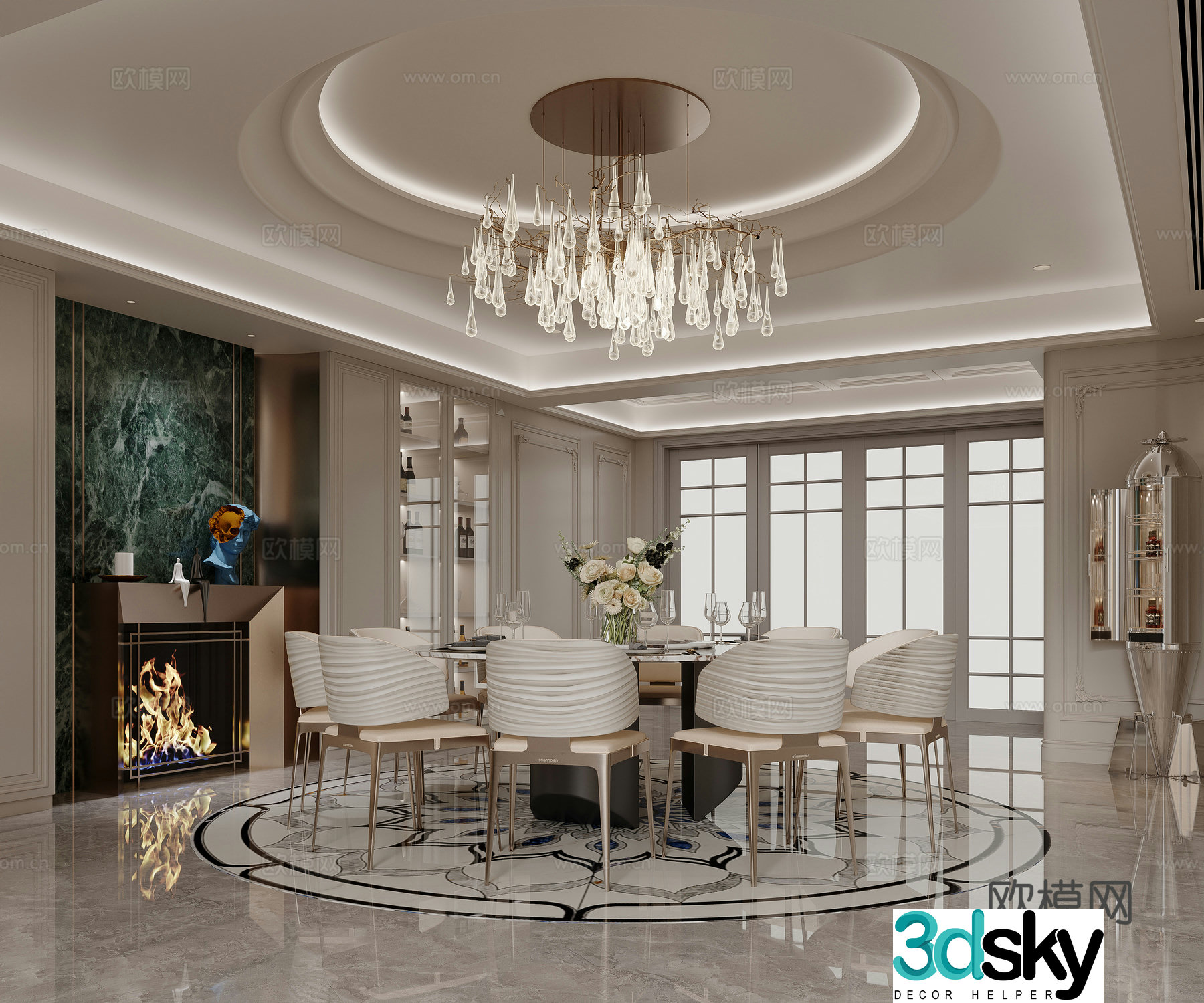 French light luxury restaurant water bar area 3D model