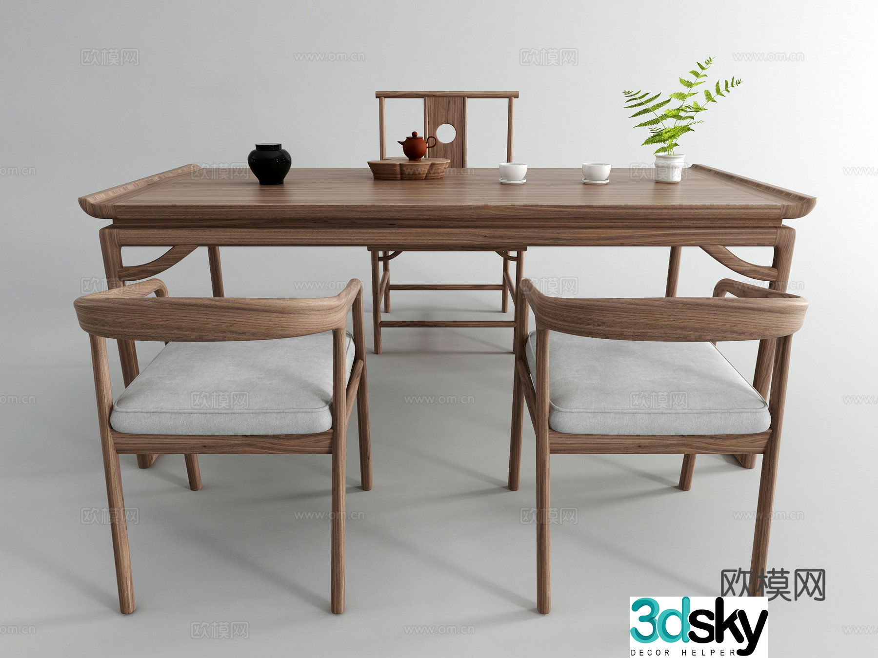 Modern solid wood tea table and chair 3d model
