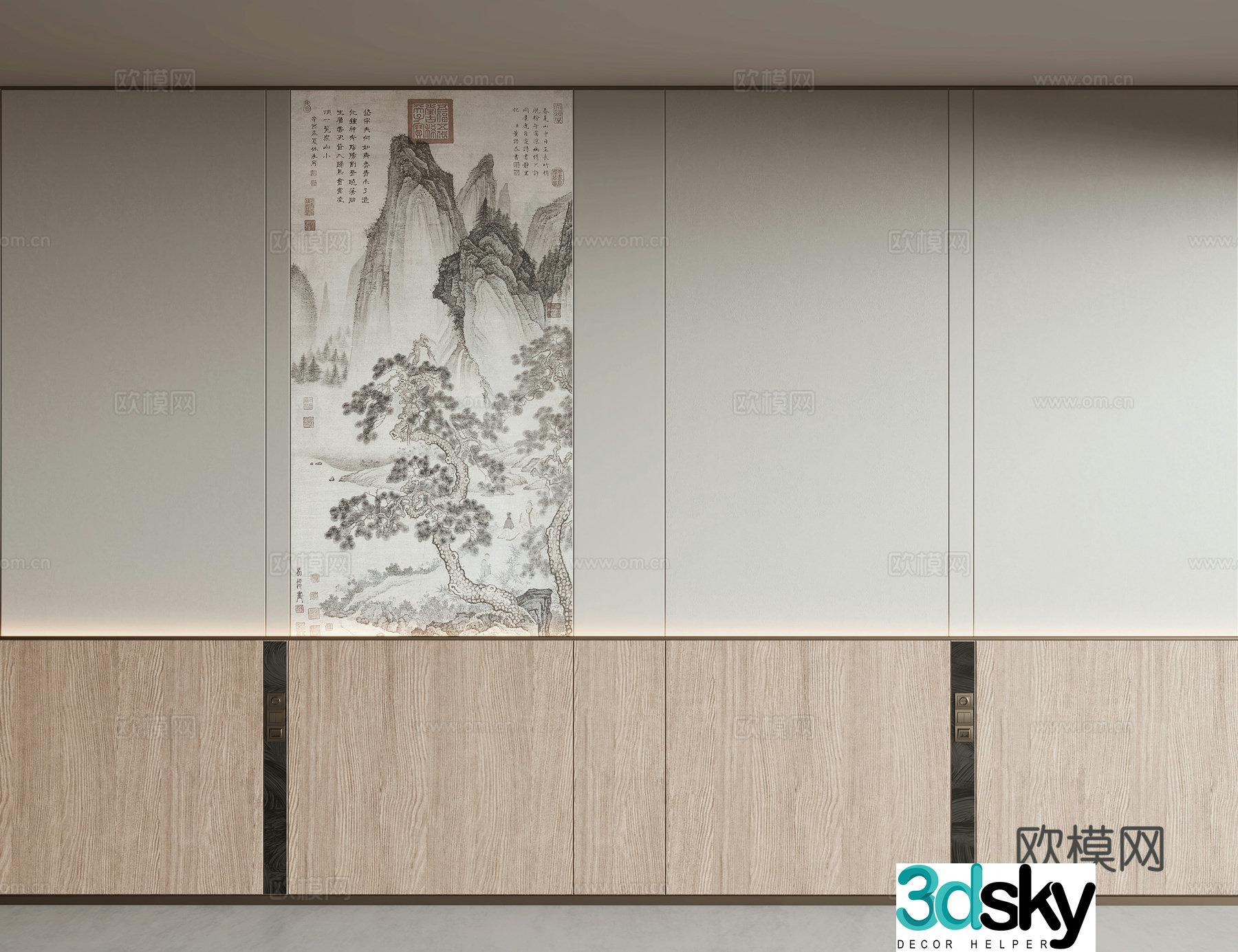 New Chinese style background wall 3d model