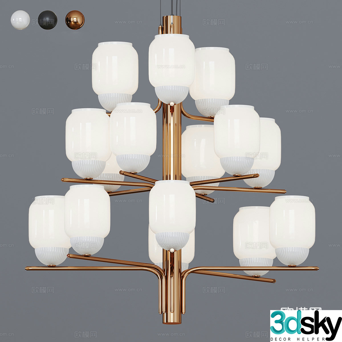 Modern multi-head chandelier 3d model