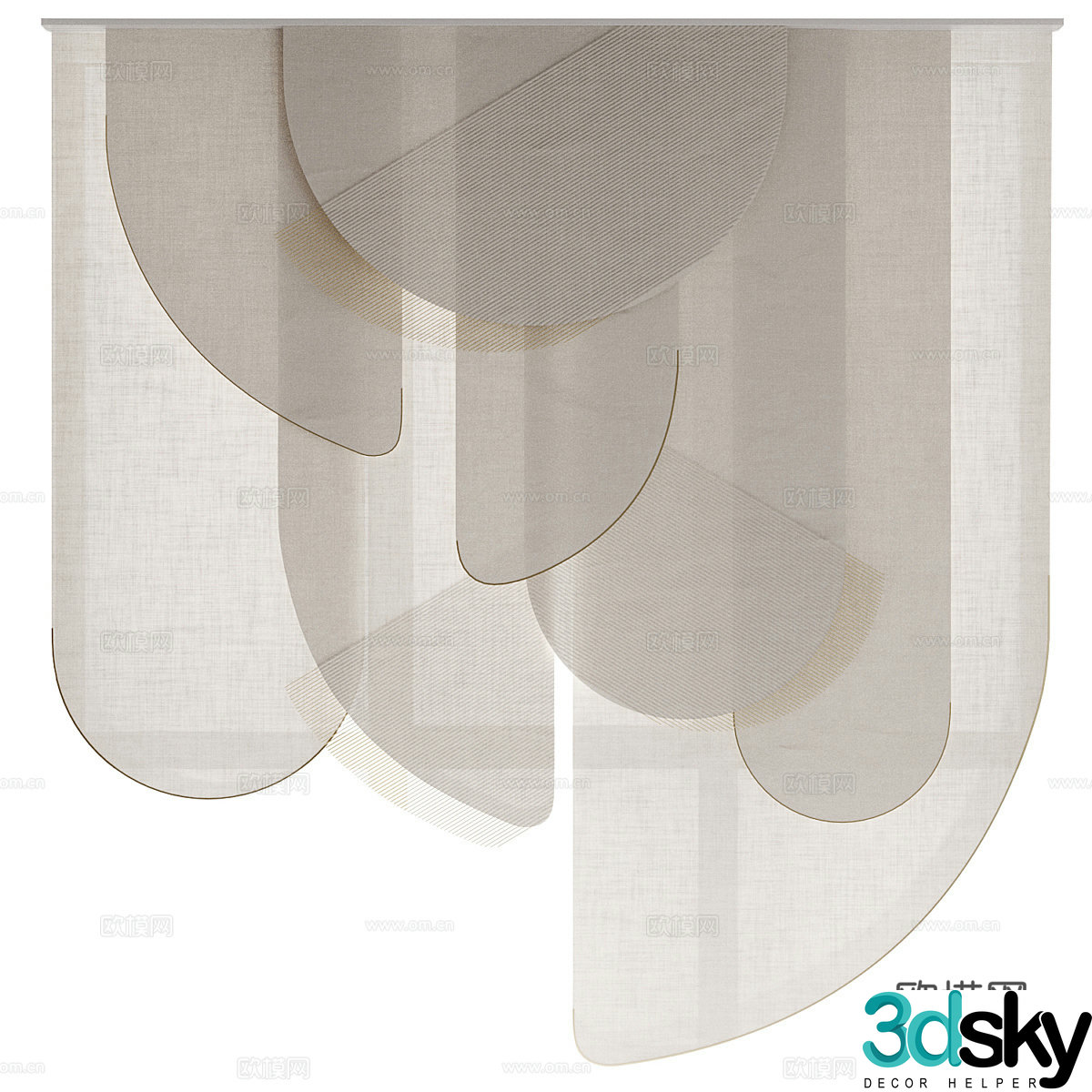 New Chinese style curtain gauze curtain 3d model
