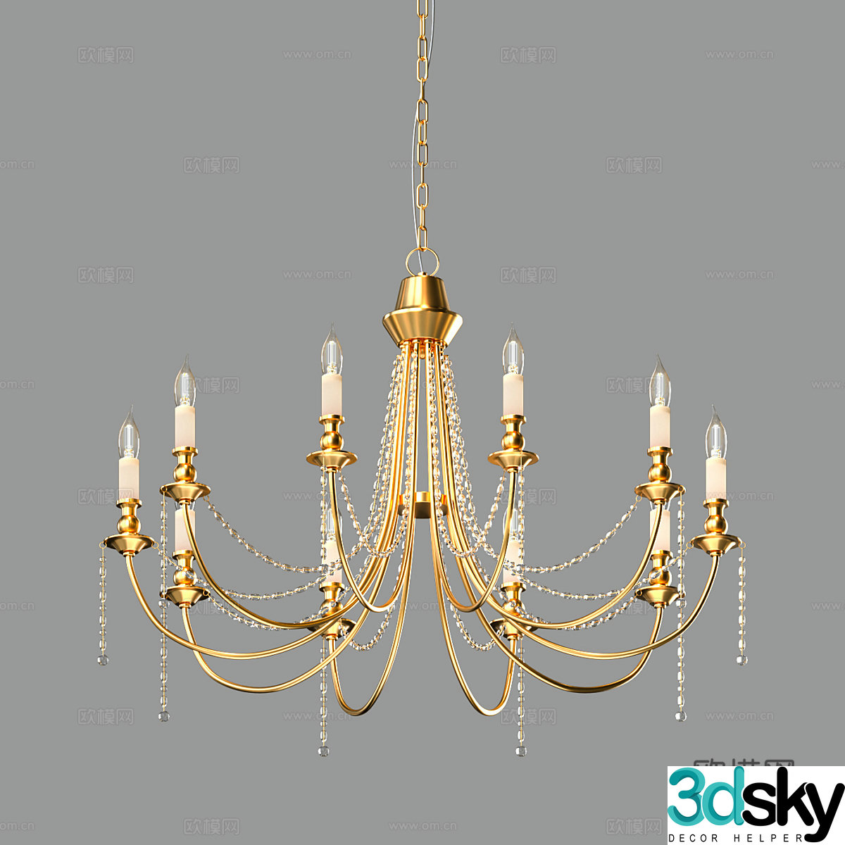 French multi-head chandelier candlestick chandelier 3d model