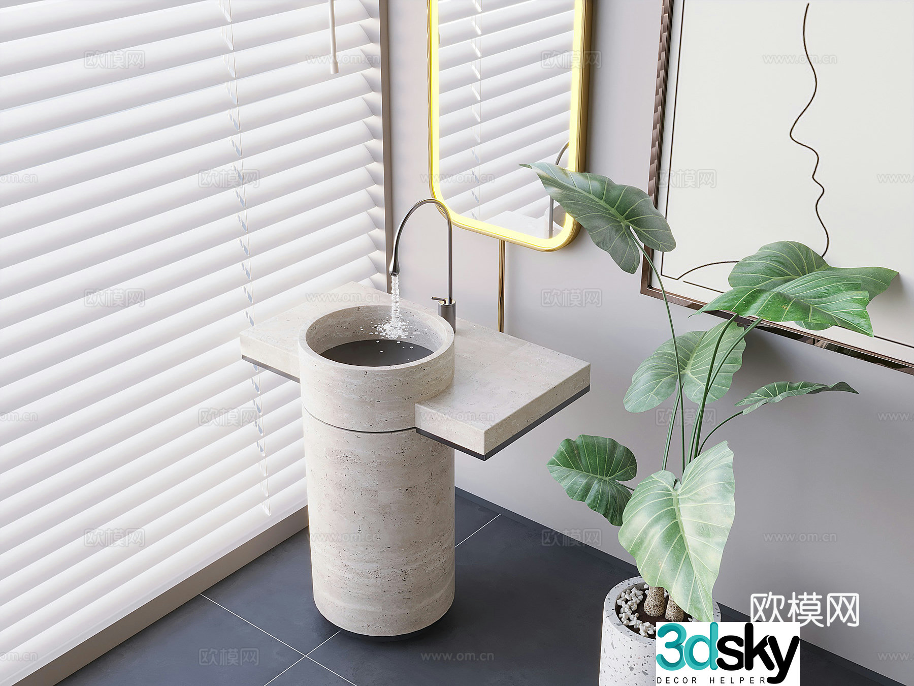 Nordic column wash basin 3D model of wash basin