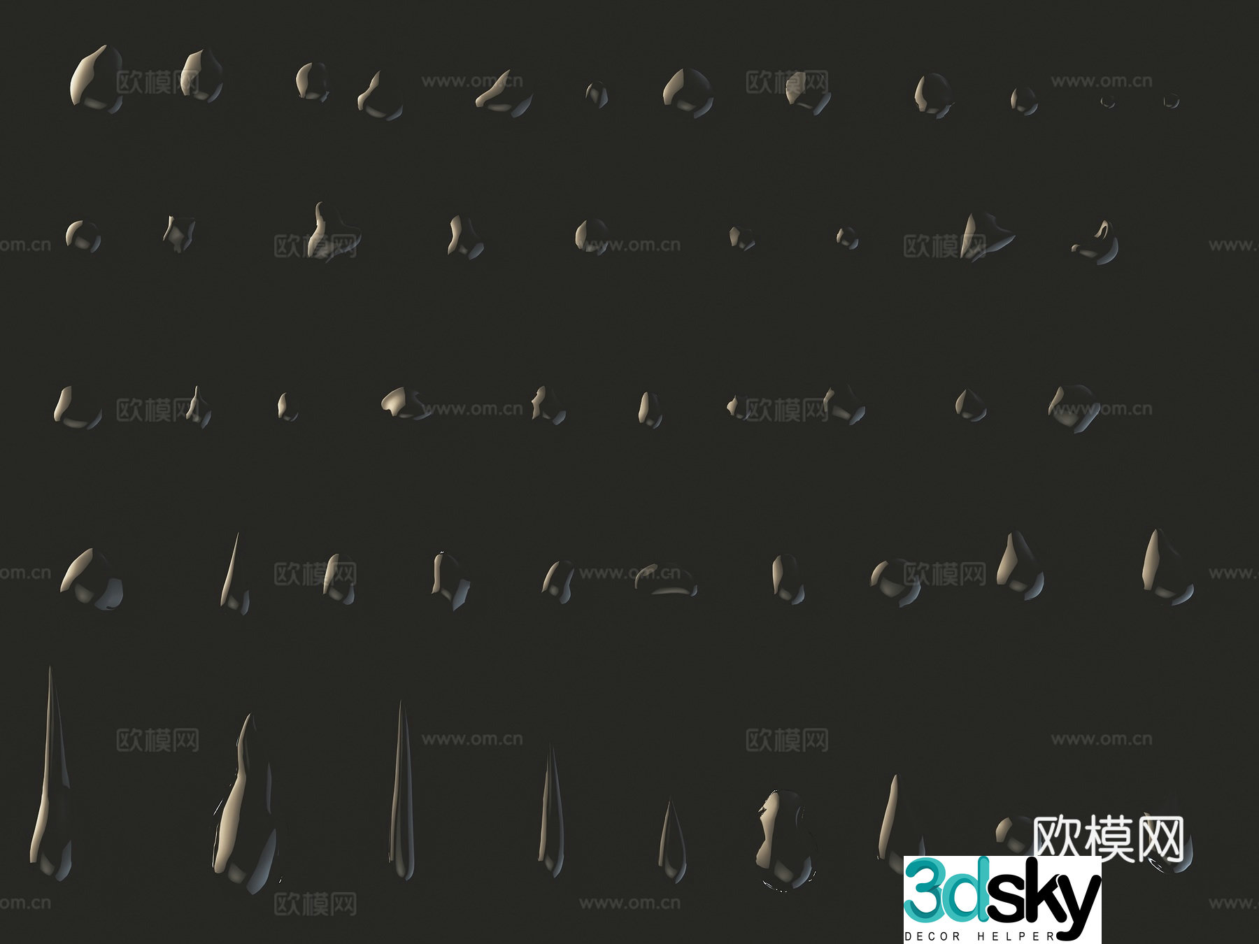 Drops of water droplets dripping water flowing water glass water droplets Water droplets glass water droplet 3D model