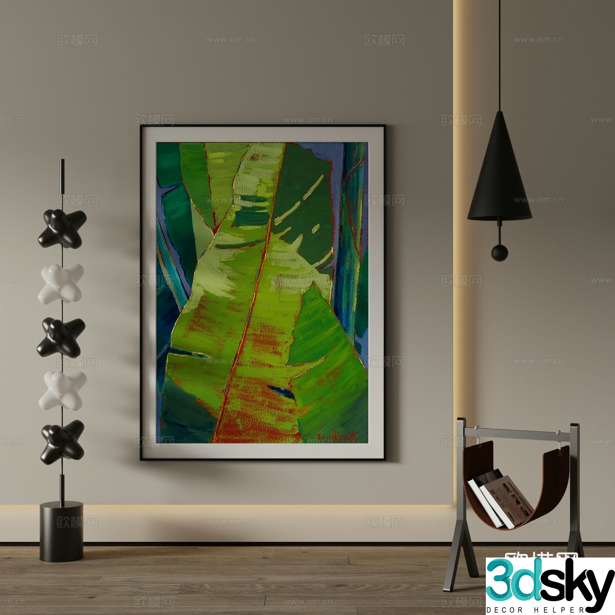 Modern decorative painting green hanging painting 3d model