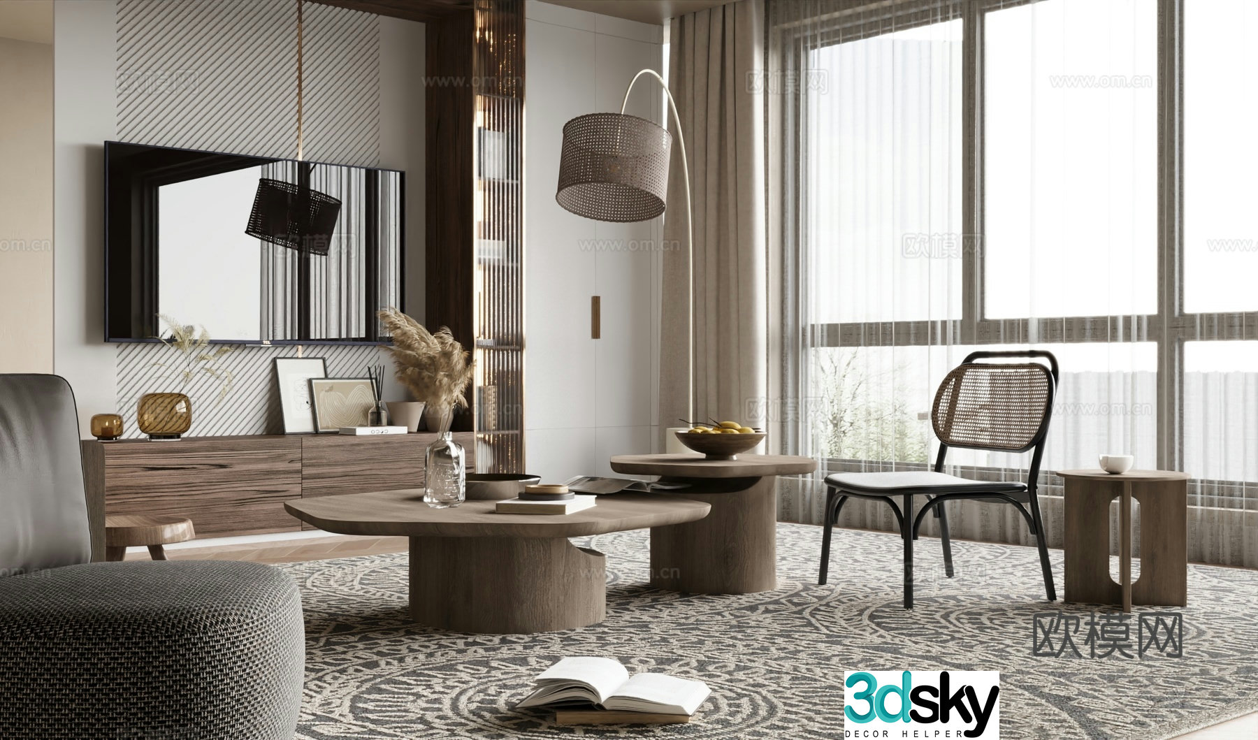 Middle-aged coffee table TV cabinet 3D model
