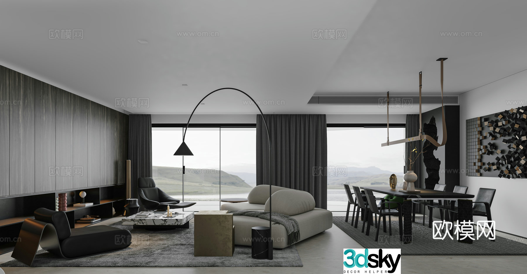 Premium gray living room 3d model
