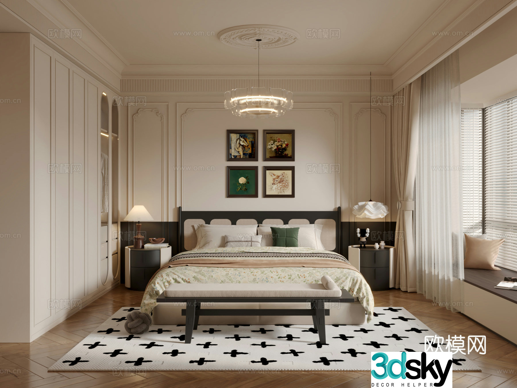 American bedroom master bedroom 3d model