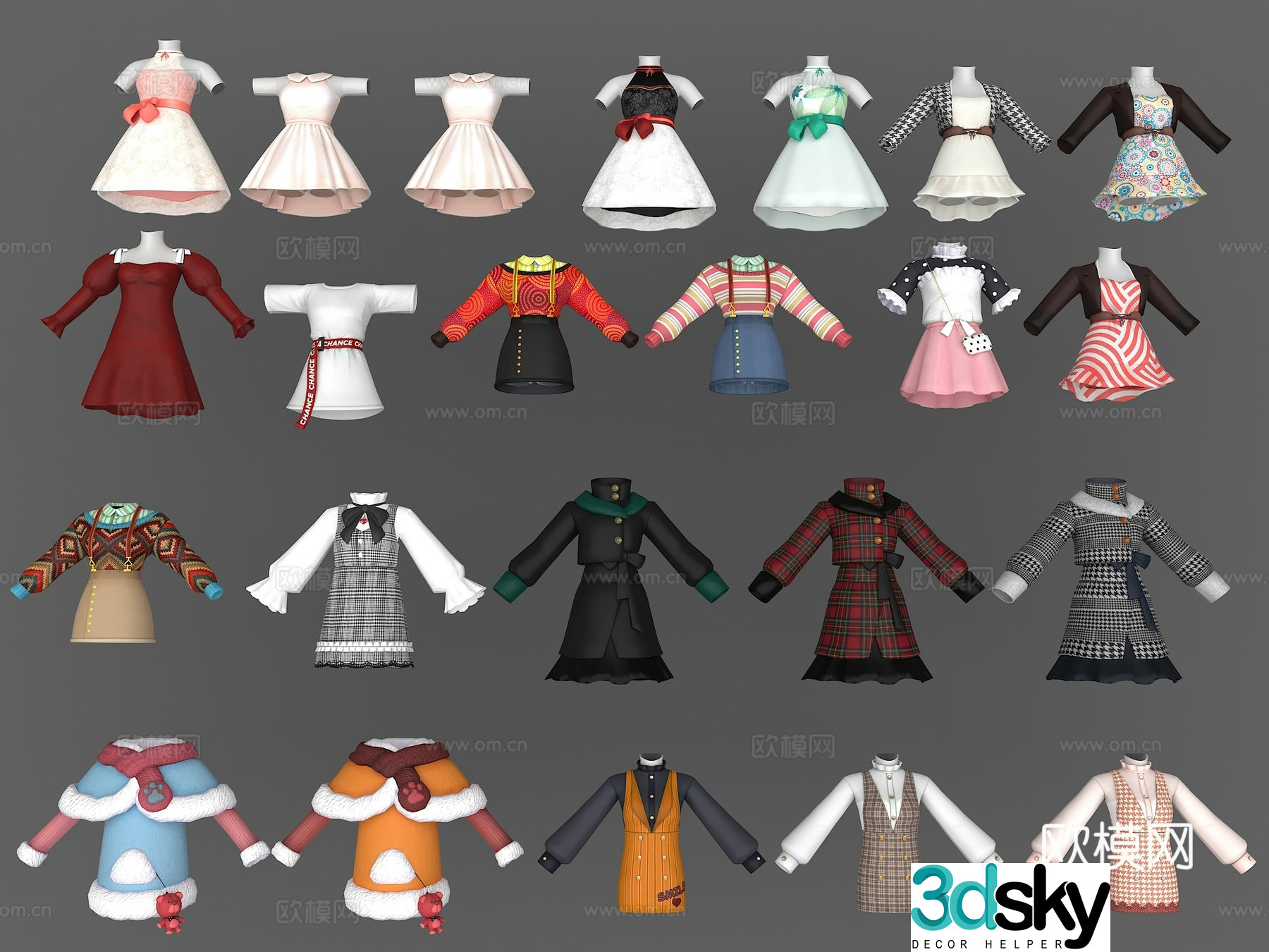 European style clothing cartoon clothing classical clothing skirt dress clothes 3d model