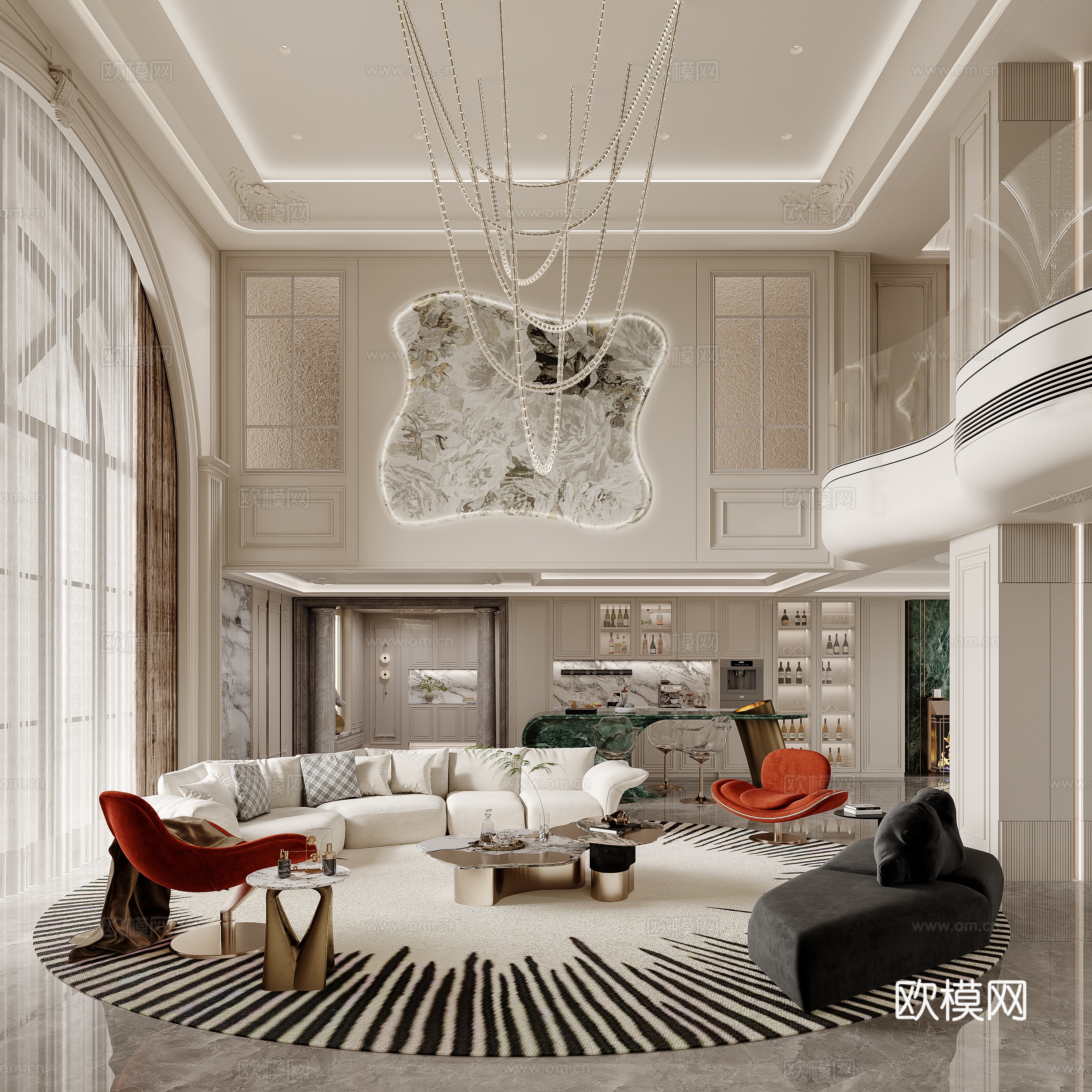 French villa living room 3d model