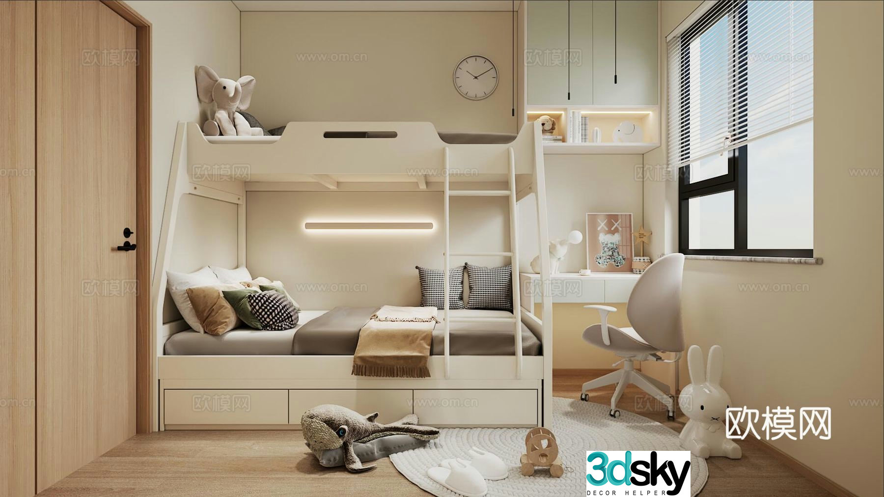 Modern children’s room up and down bed high and low bed children’s room 3D model
