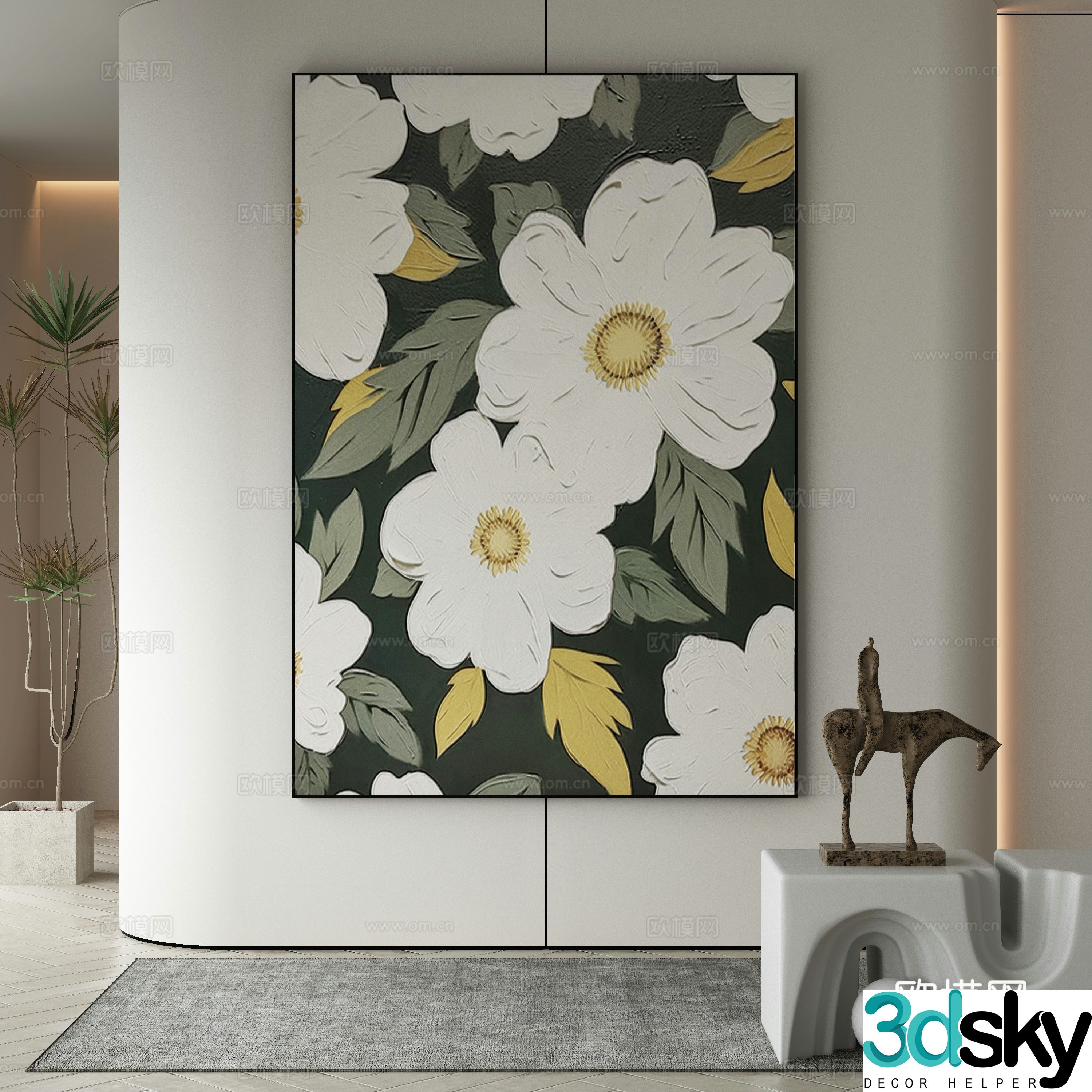 Modern decorative painting Flower hanging painting 3d model