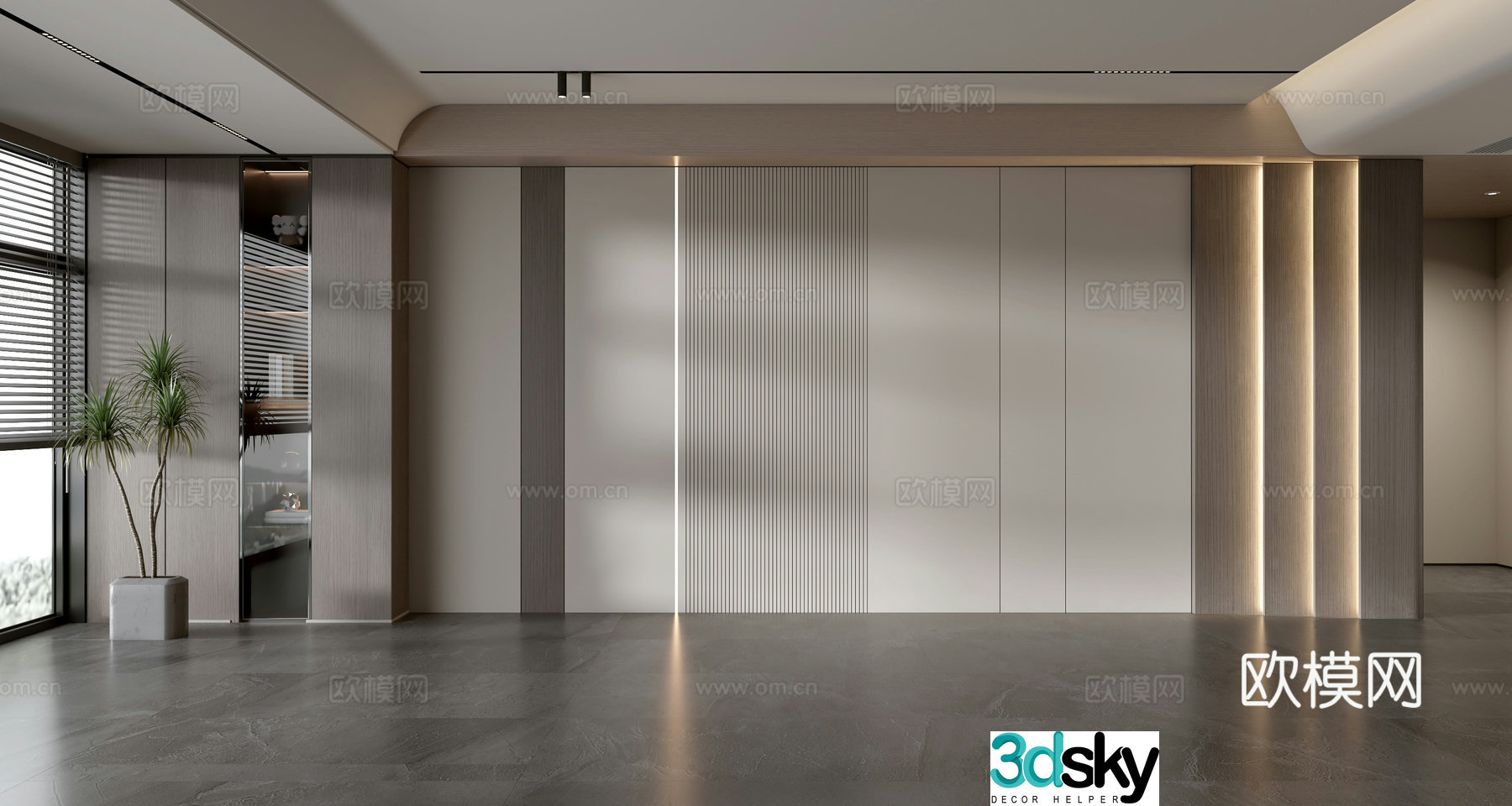 Modern sofa background wall balcony cabinet 3d model