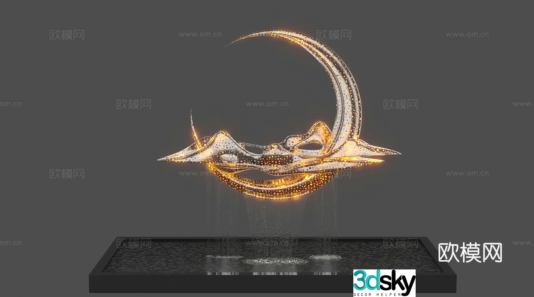 Stainless Steel Moon Moon Sculpture Pond Flowing Water Small Product 3D Model