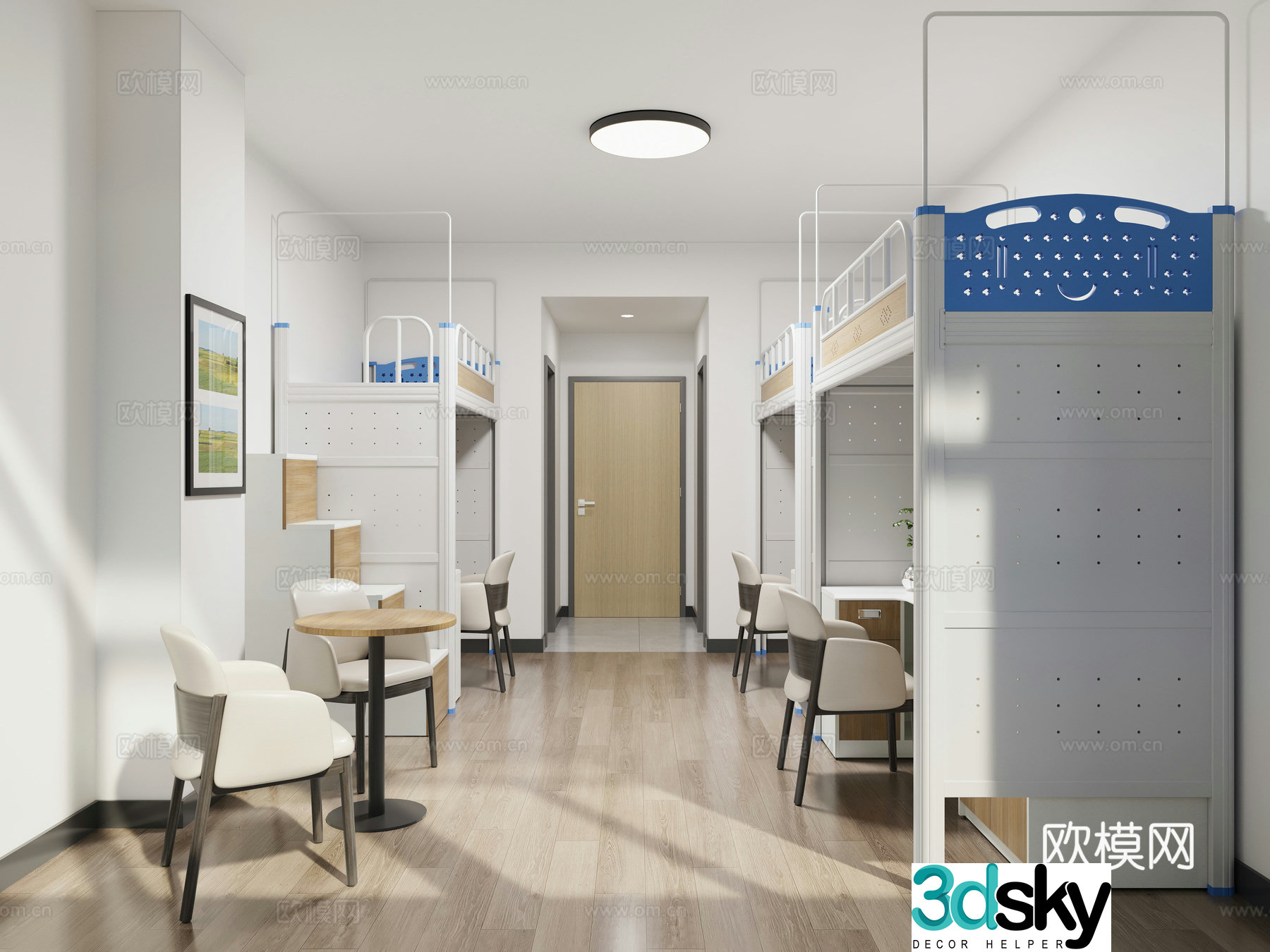 Modern school dormitory goes to bed go to bed table and student bed 3D model