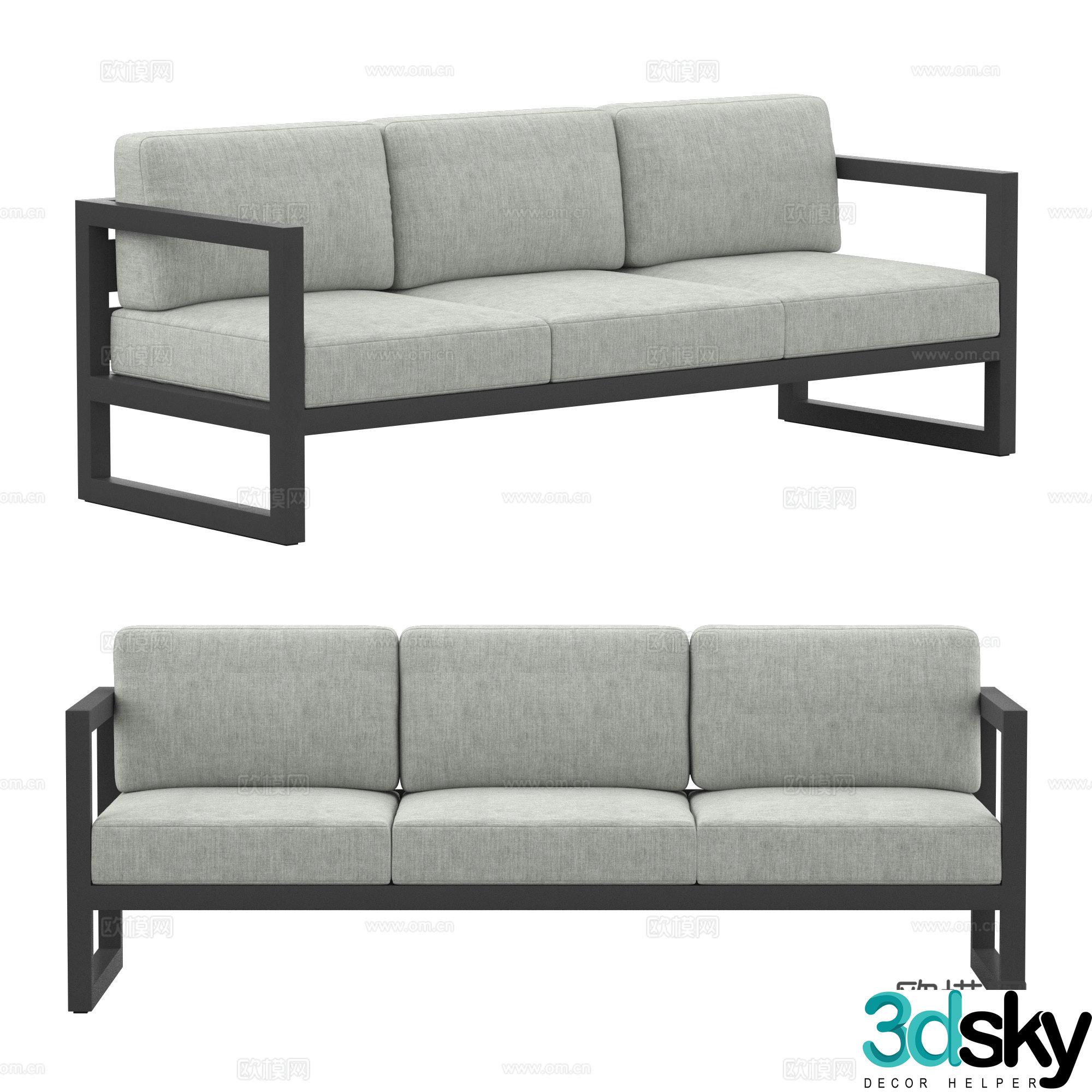 New Chinese sofa three-person sofa 3D model