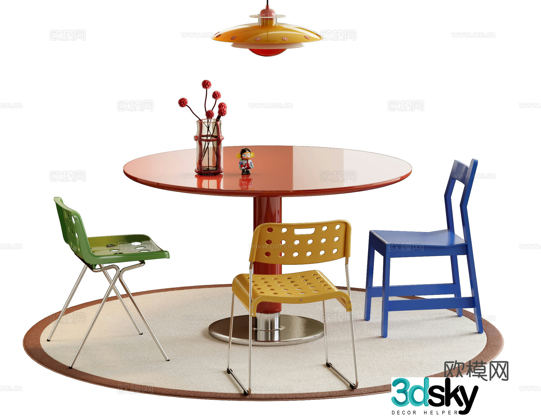 Medium style dining table and chairs Dopamine dining table 3D model