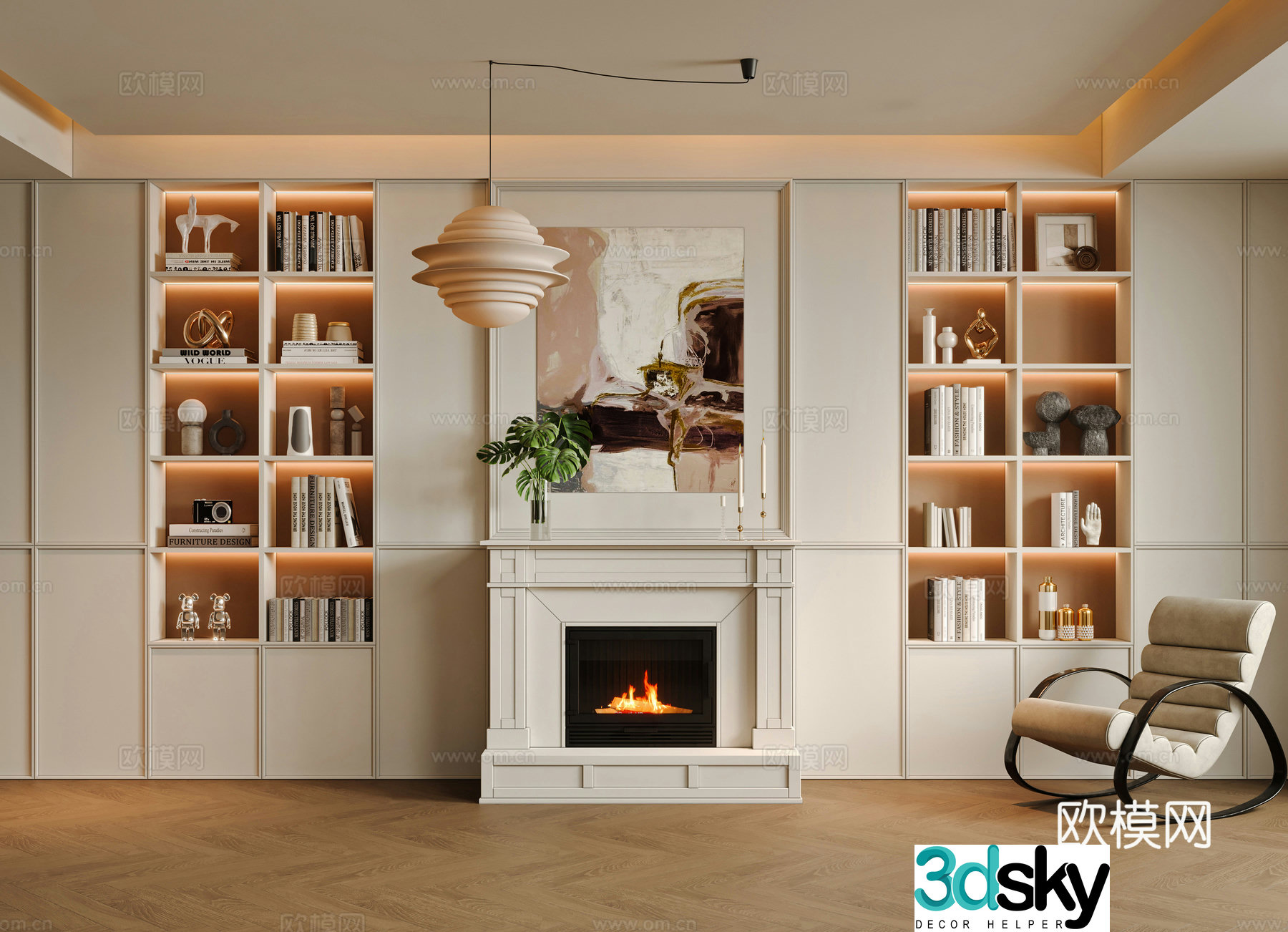 French fireplace background wall whole wall cabinet 3d model