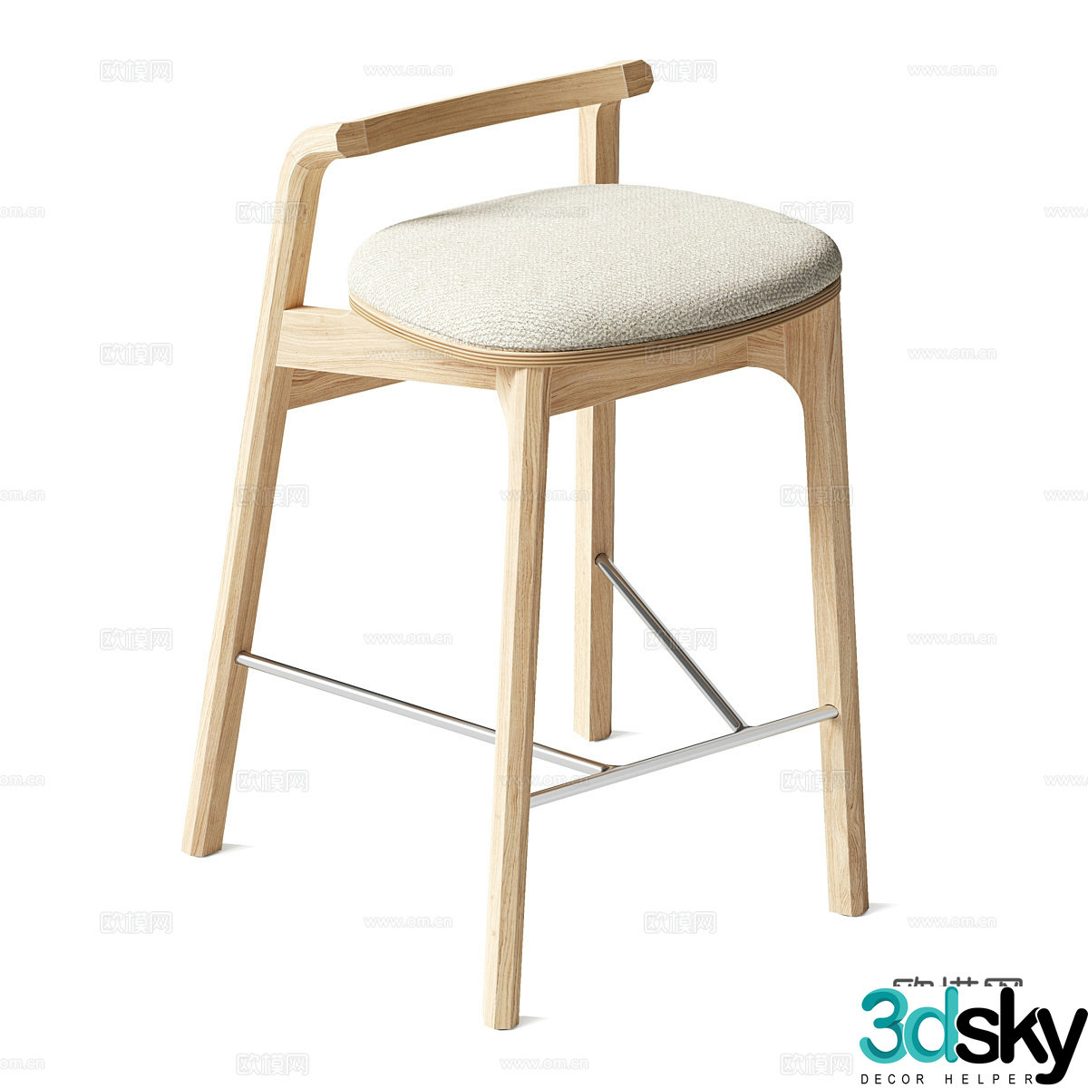 Nordic Simple Stool Bar Chair 3D model