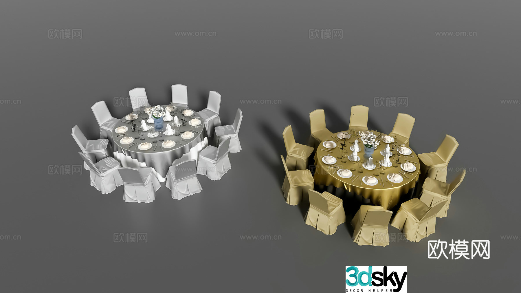 Modern banquet table dinner table round dining table chair 3d model