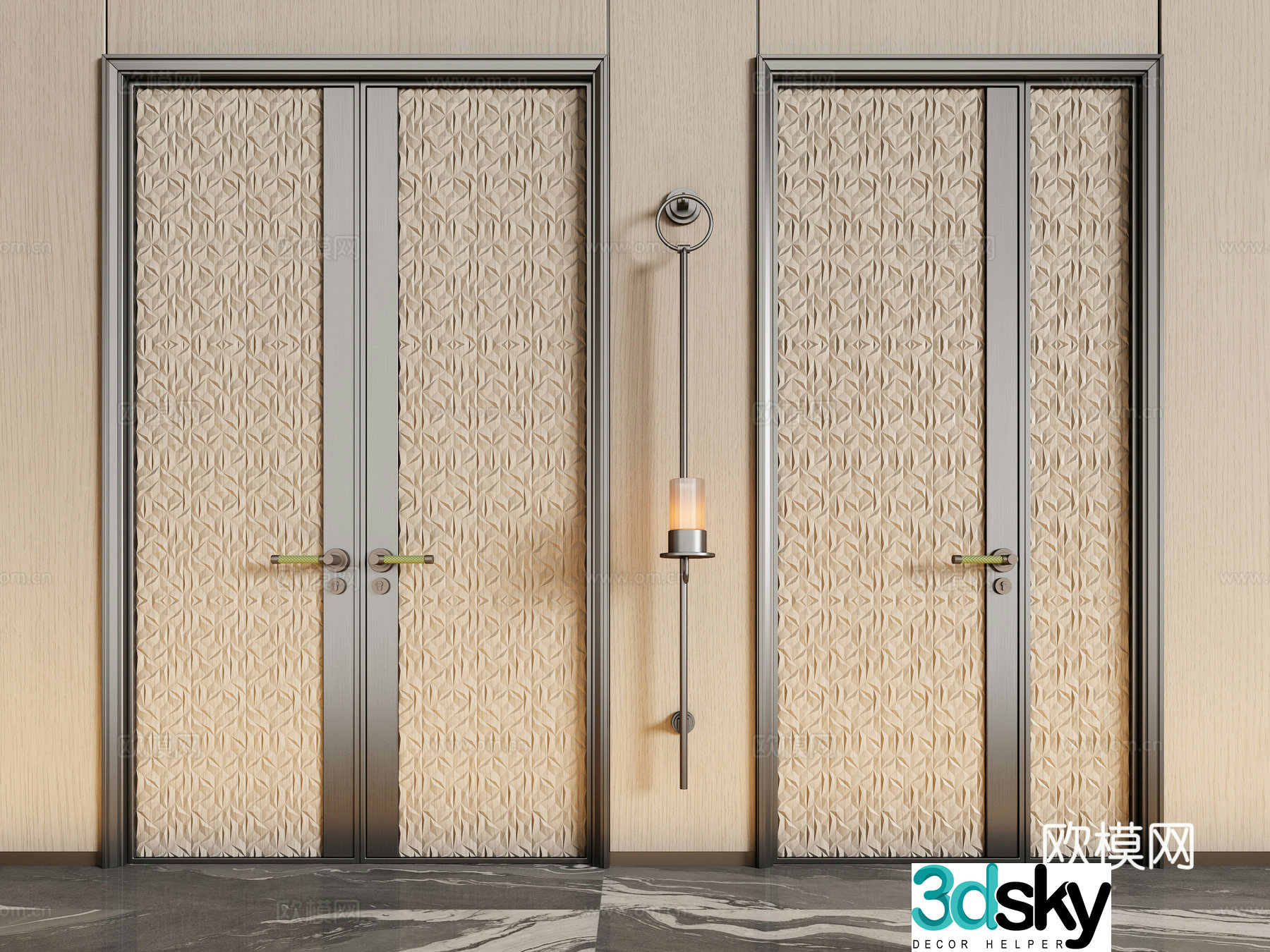 Modern double-opening door mother-child door entrance door double-opening door 3D model