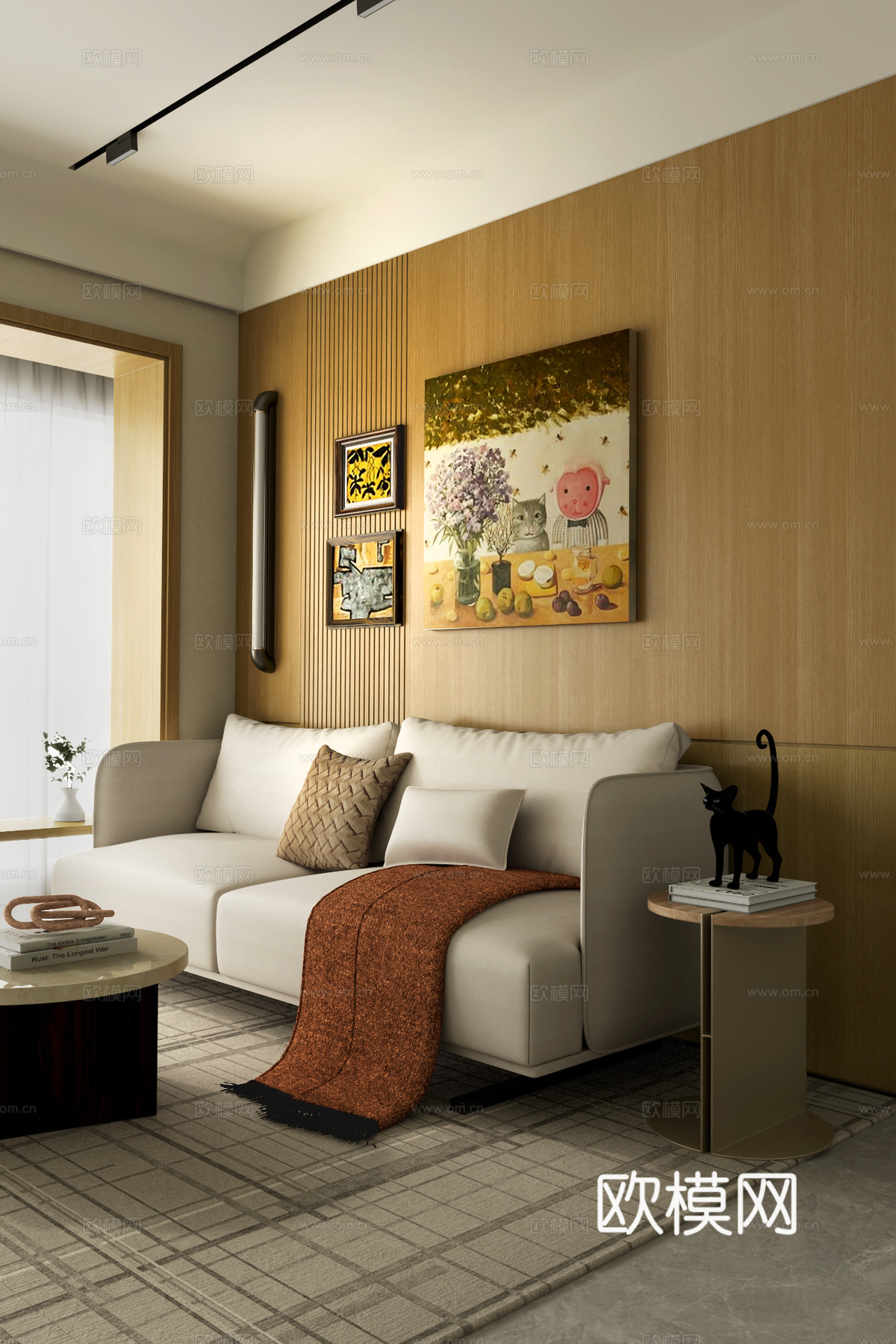 Modern double sofa decorative painting coffee table 3d model