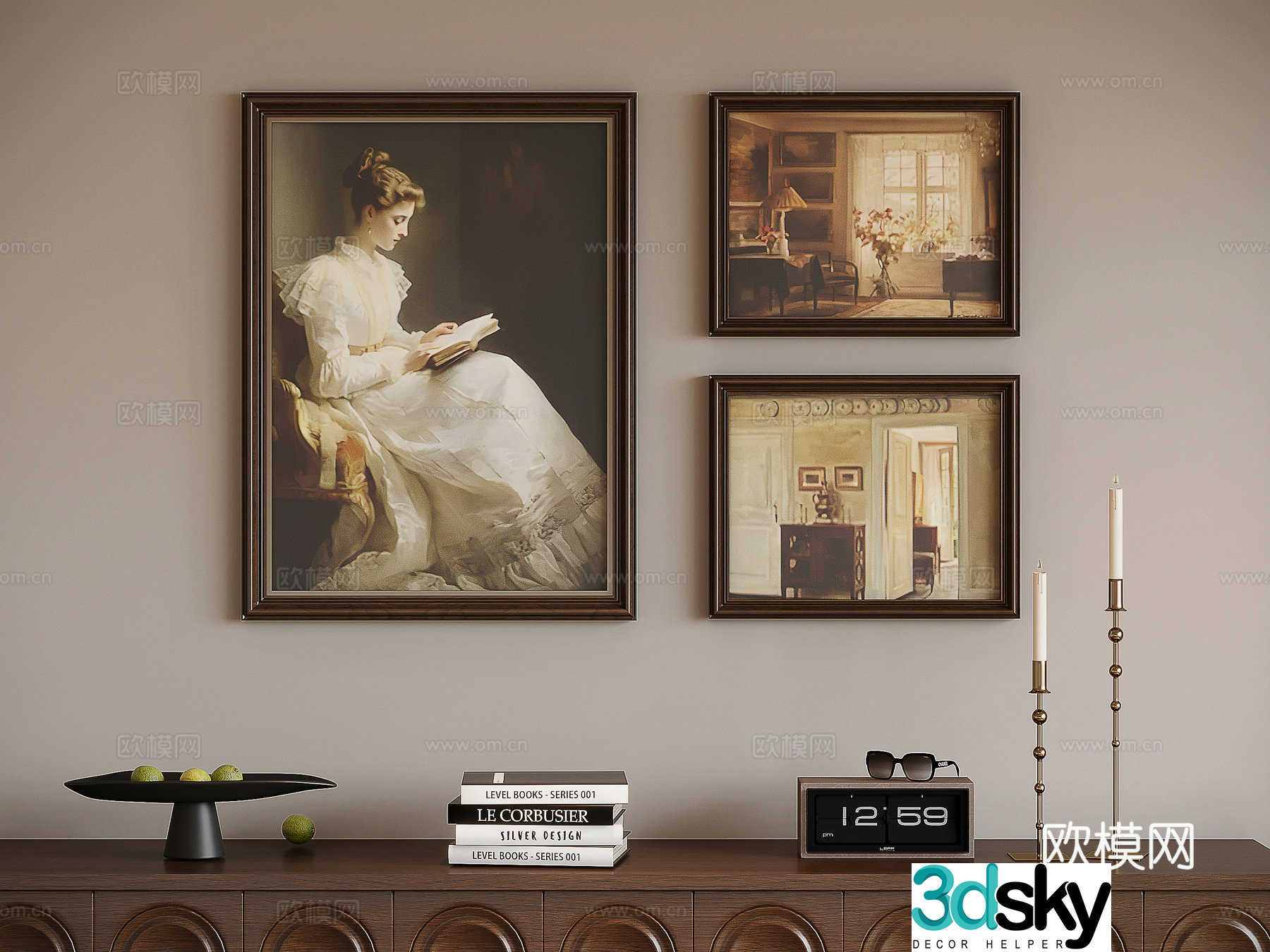 French retro combination painting figure painting decorative painting 3d model
