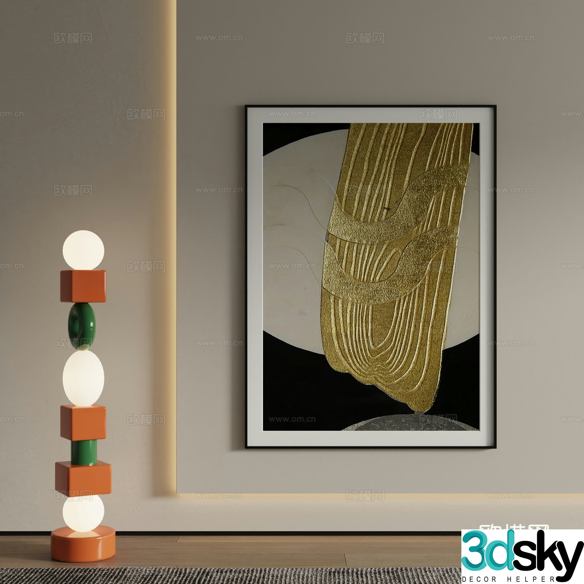 Modern decorative paintings gilded hanging paintings 3d model