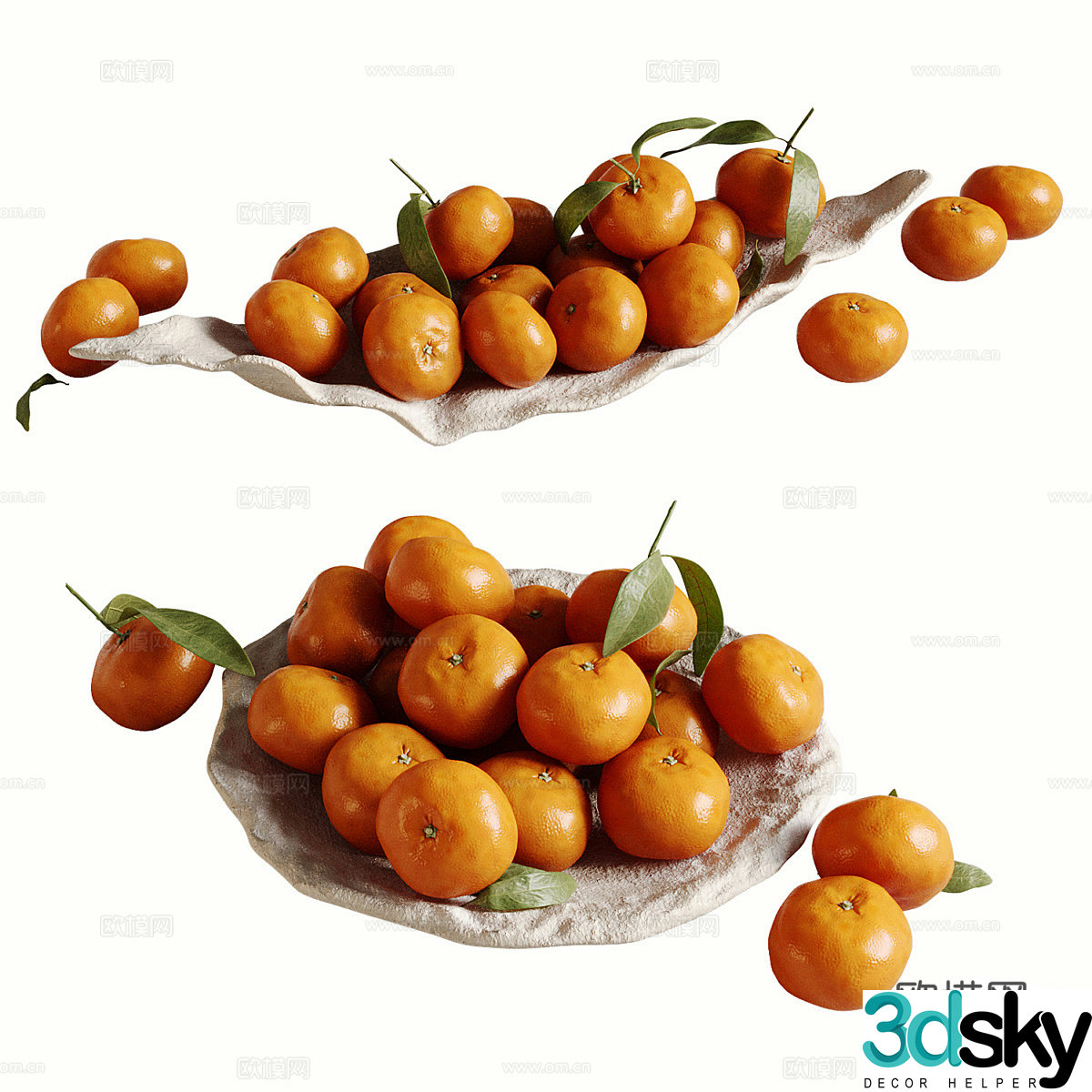 Orange mandarin fruit fruit plate 3d model