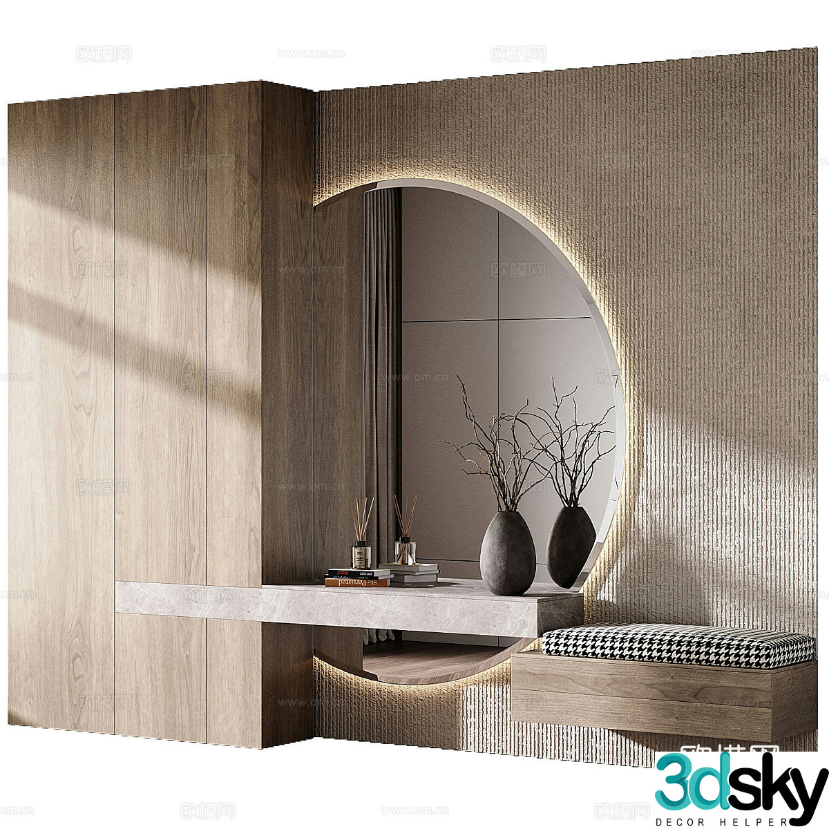 Log-wind integrated wardrobe whole wall dressing table 3D model