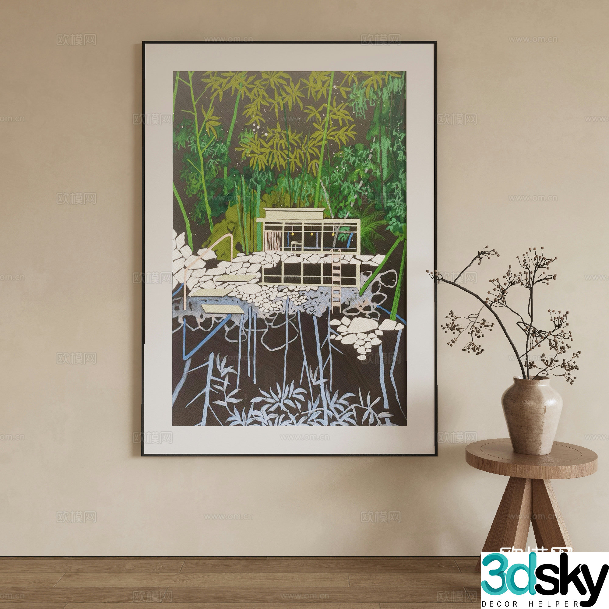 Modern decorative painting Ink and wash painting 3d model
