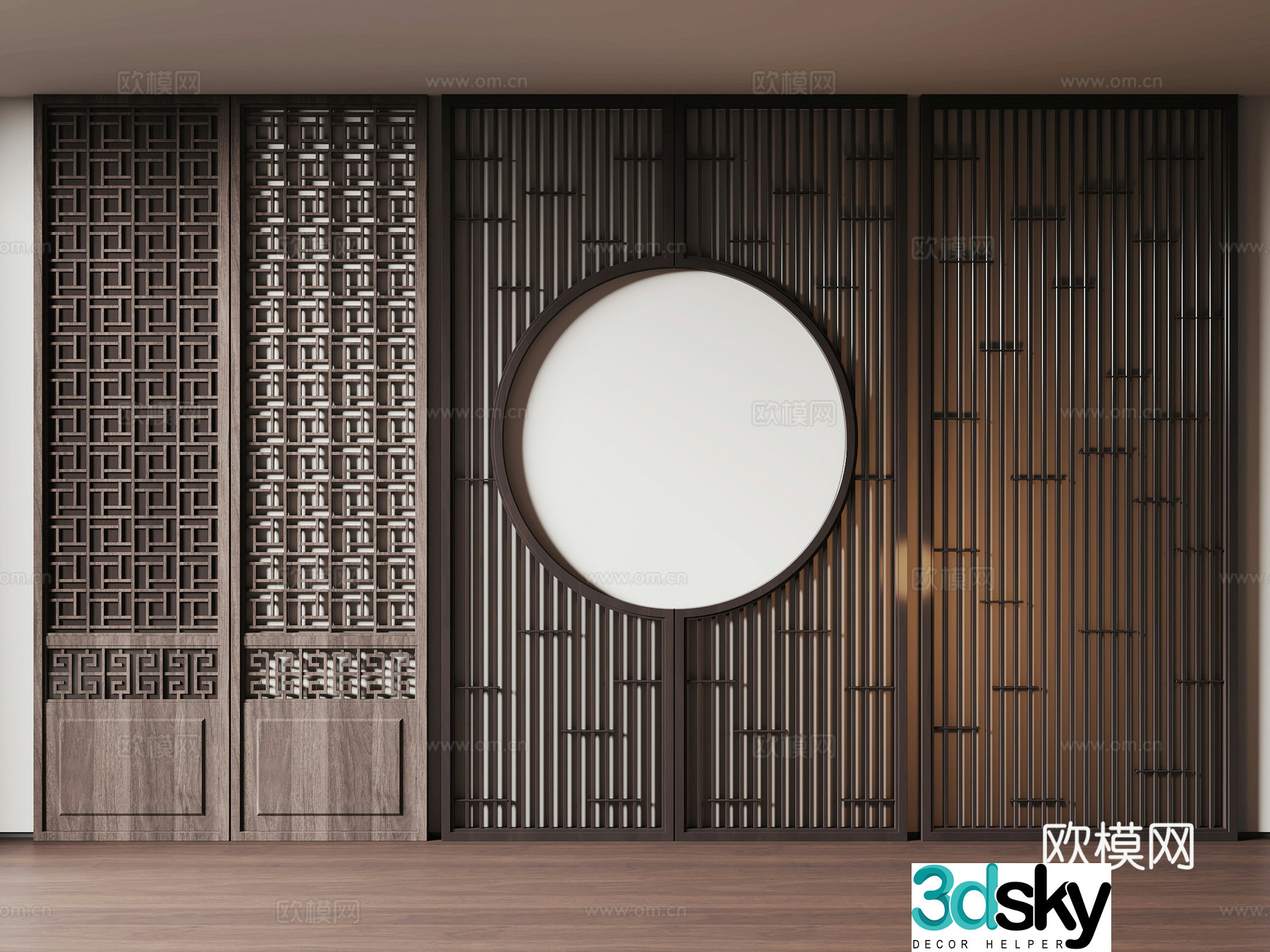 New Chinese-style screen partition wooden partition hollow partition 3D model