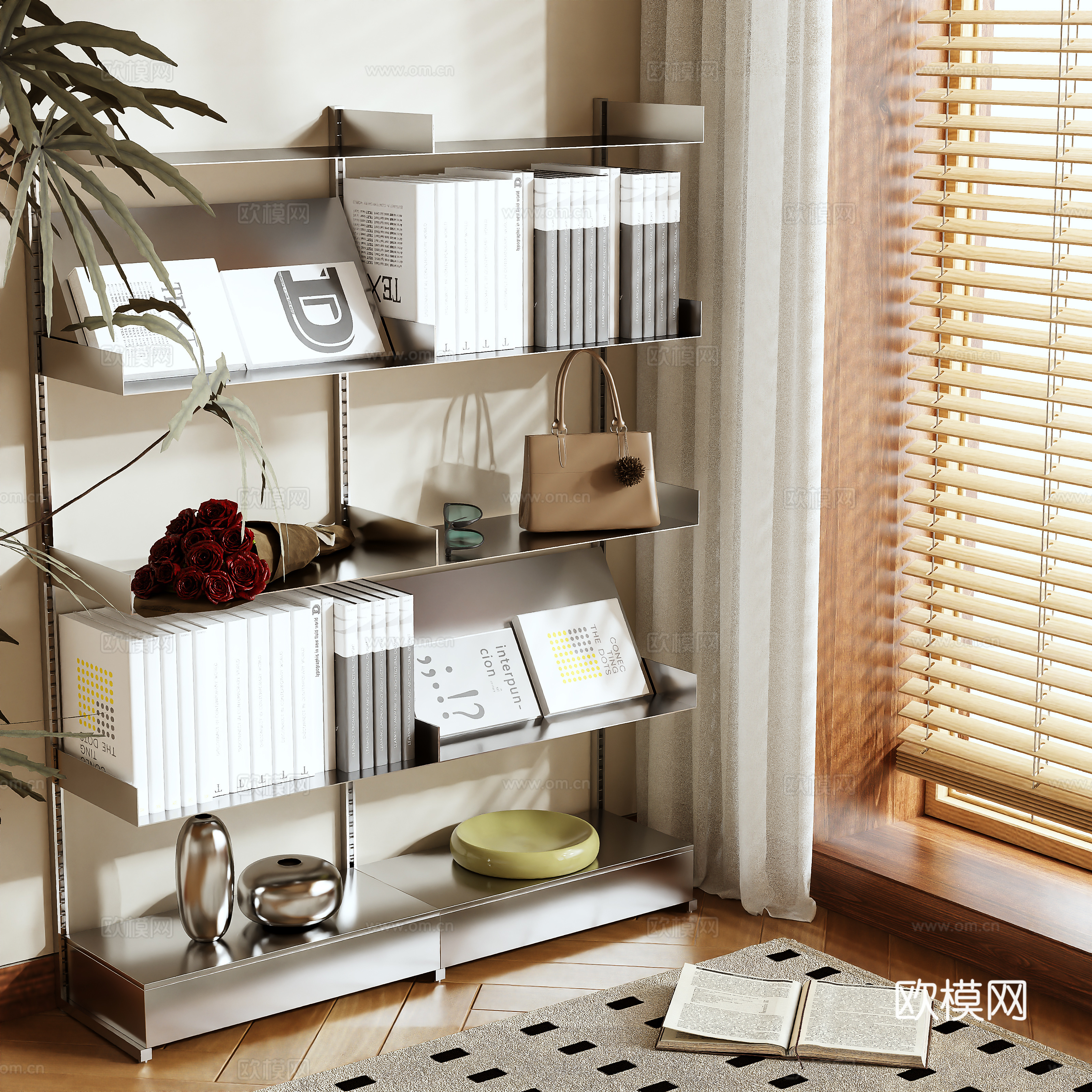 Modern stainless steel bookshelf shelf 3d model