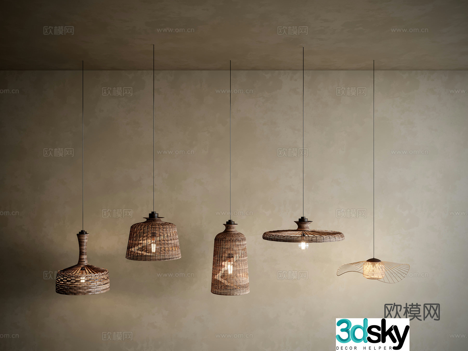 Wasabi Bamboo Weaving Chandelier Rattan 3D Model