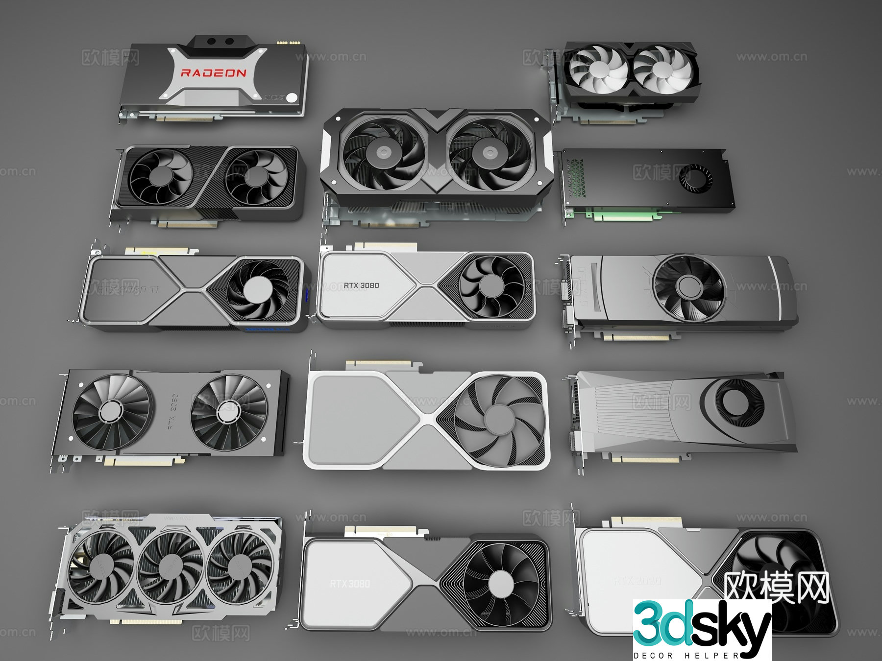 Computer graphics card GPU 3090 ASUS graphics card turbine graphics 3D model