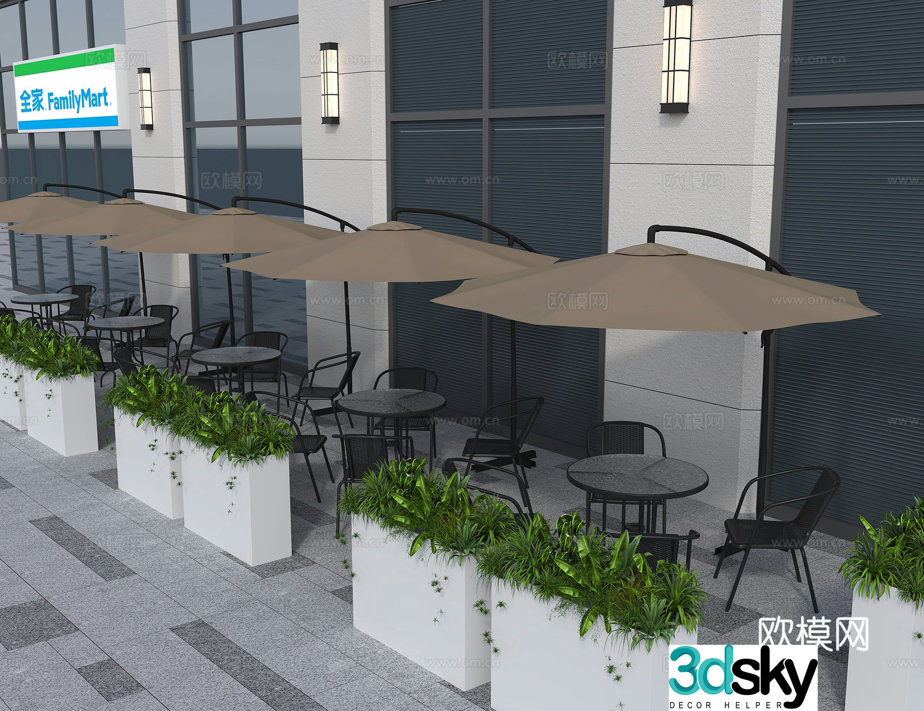 Slot table and chairs outdoor table and chairs open-air exterior 3D model