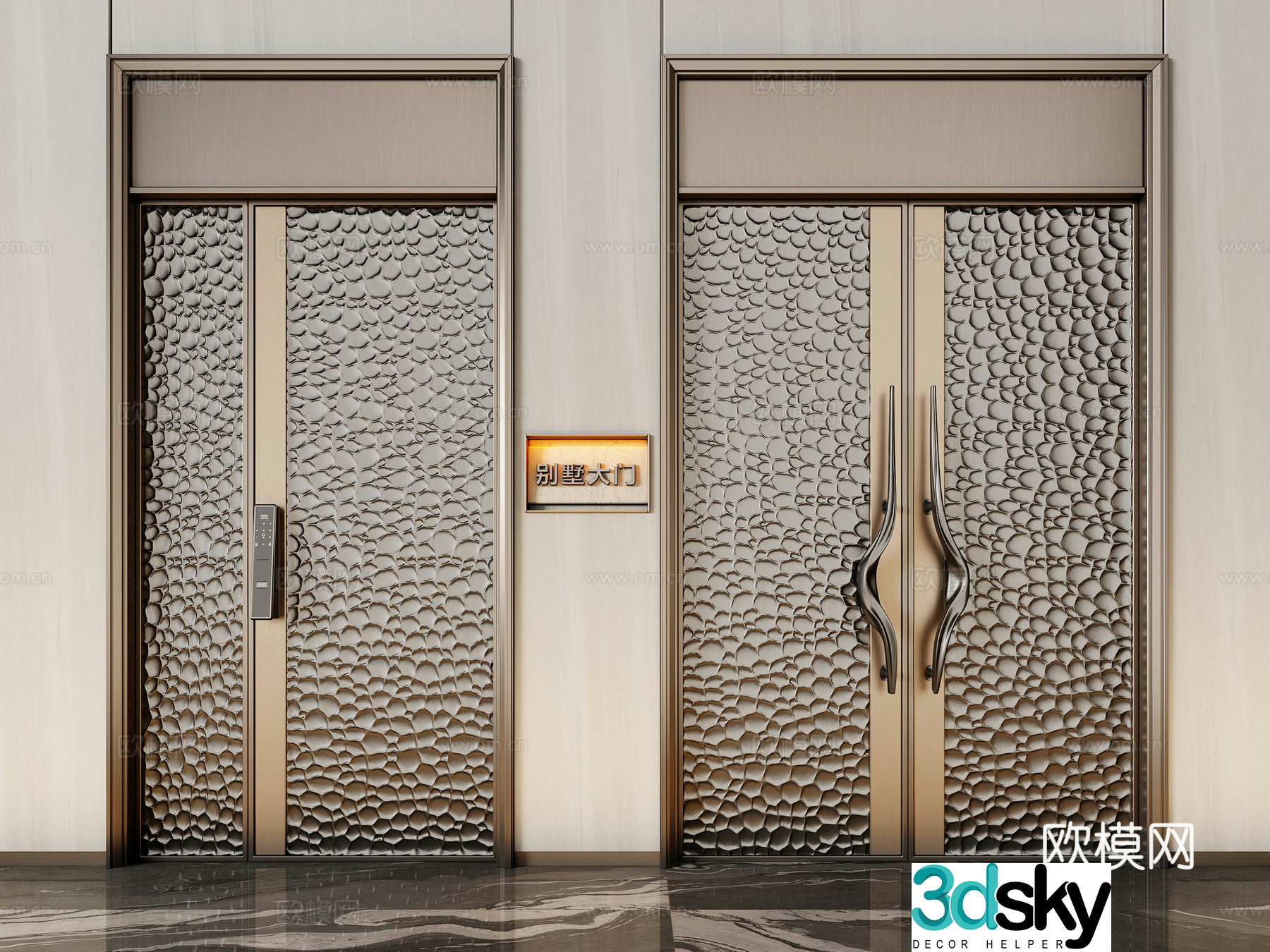 Modern double-opening door mother-child door copper door entrance door villa door 3d model
