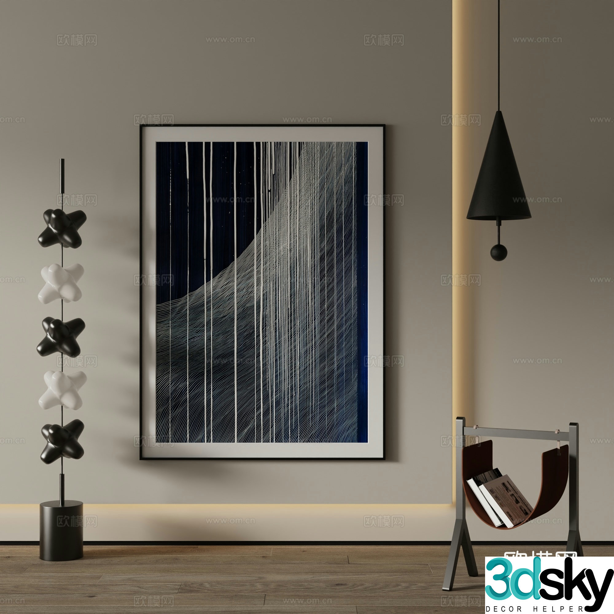 Modern decorative painting black abstract painting 3d model