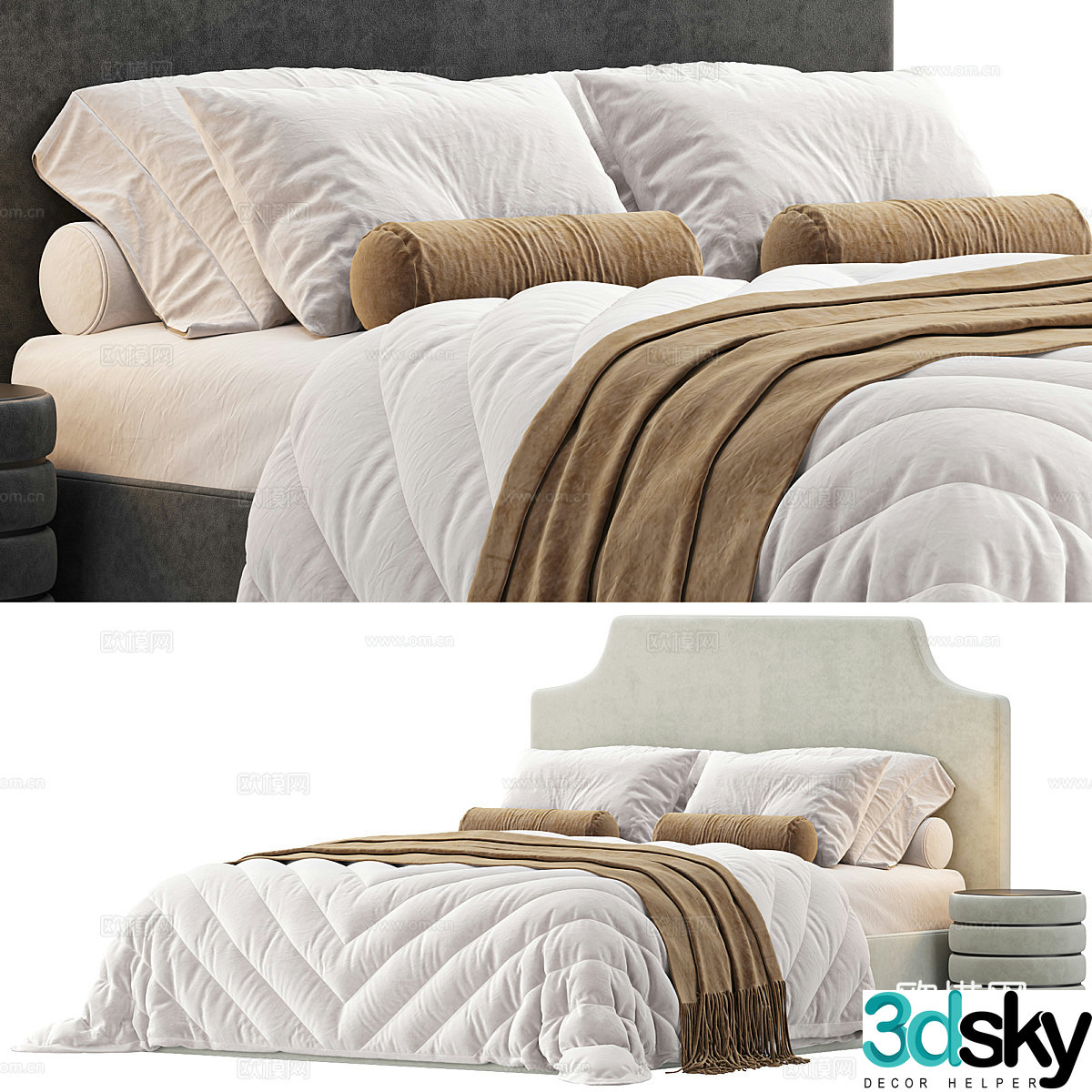 New Chinese style fabric double bed 3d model